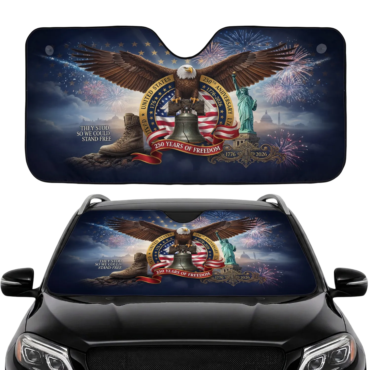 Bald Eagle American Flag Patriotic Liberty Bell - USA 250th Anniversary Car Interior Car Sunshade - 1