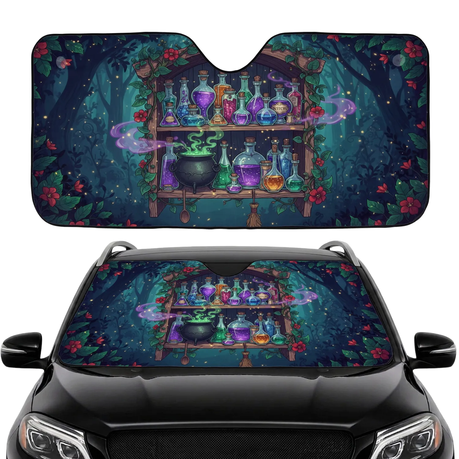 Witch Potion Shelf Enchanted Forest Botanical Vines - Car Interior Upgrade Car Sunshade - 1