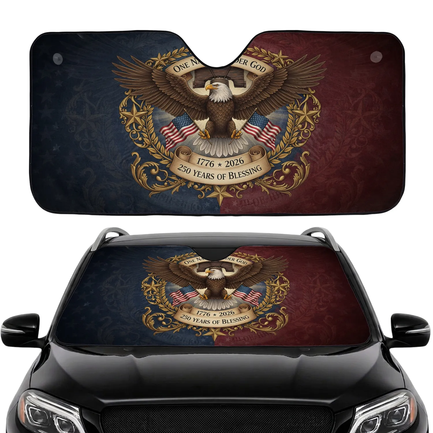 Bald Eagle American Flag 1776-2026 - USA 250th Anniversary Road Trip Gift for Veterans Car Sunshade - 1