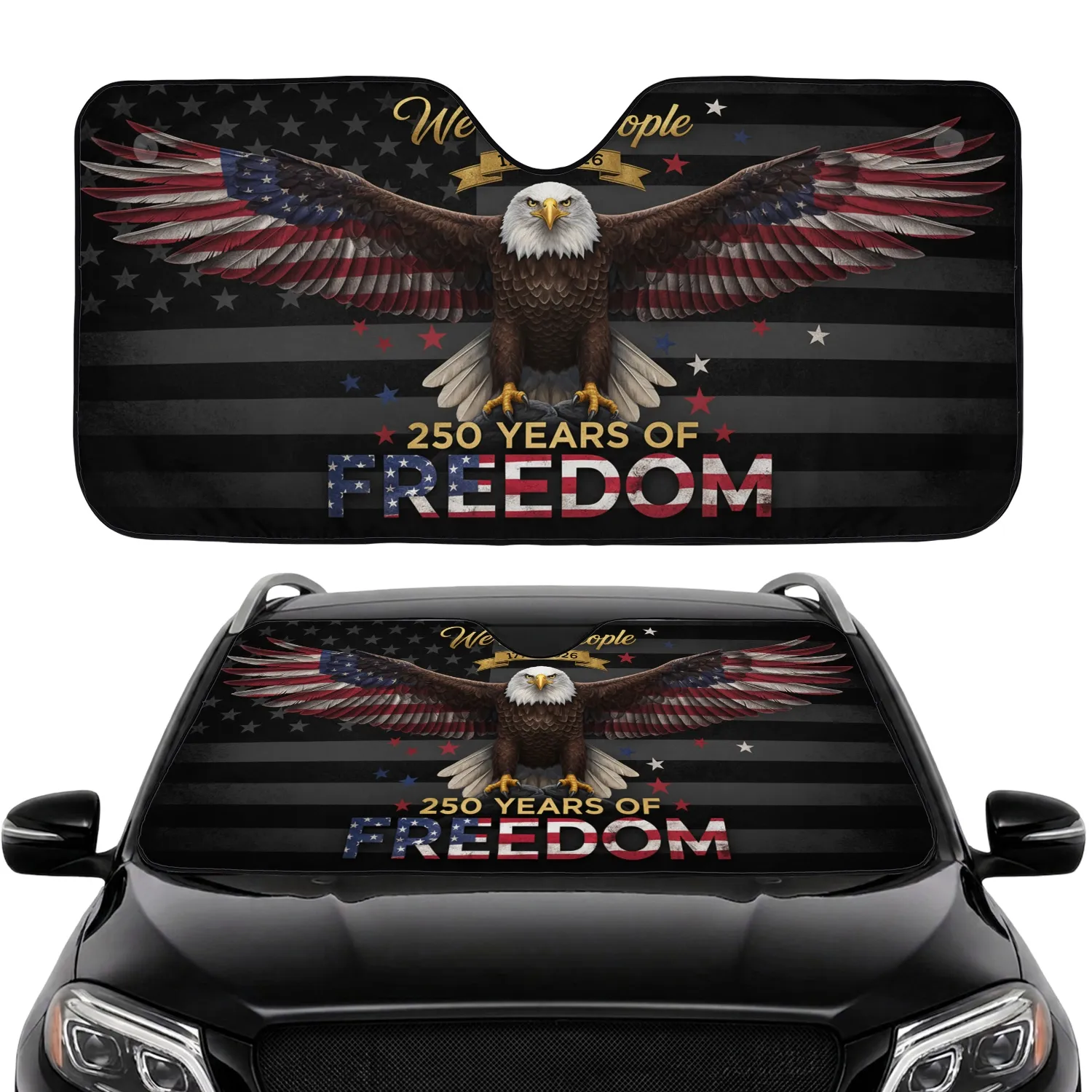 Bald Eagle American Flag 250th Anniversary - Car Interior Upgrade for Veterans Car Sunshade - 1