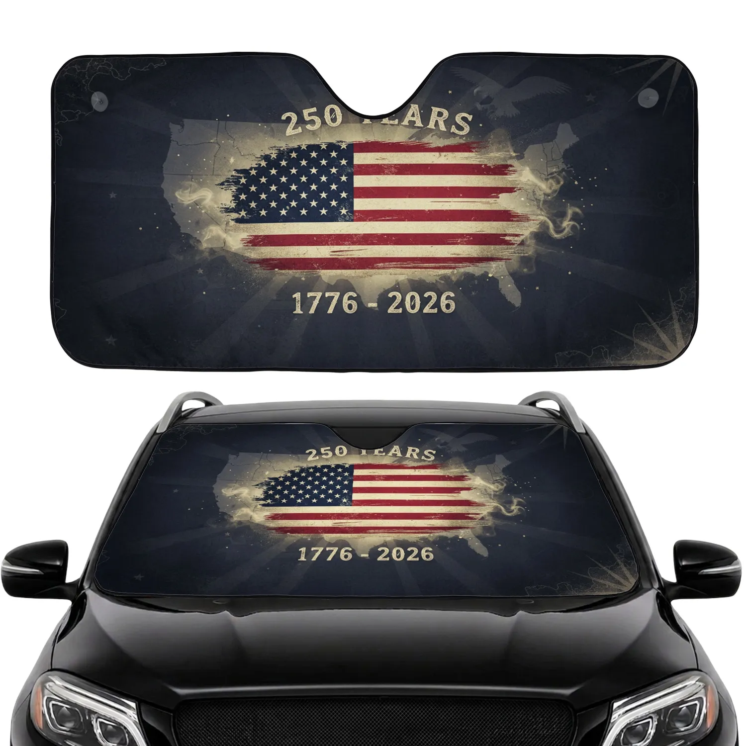 Distressed American Flag 250 Years 1776-2026 - USA 250th Anniversary Road Trip Essential for Veterans Car Sunshade - 1