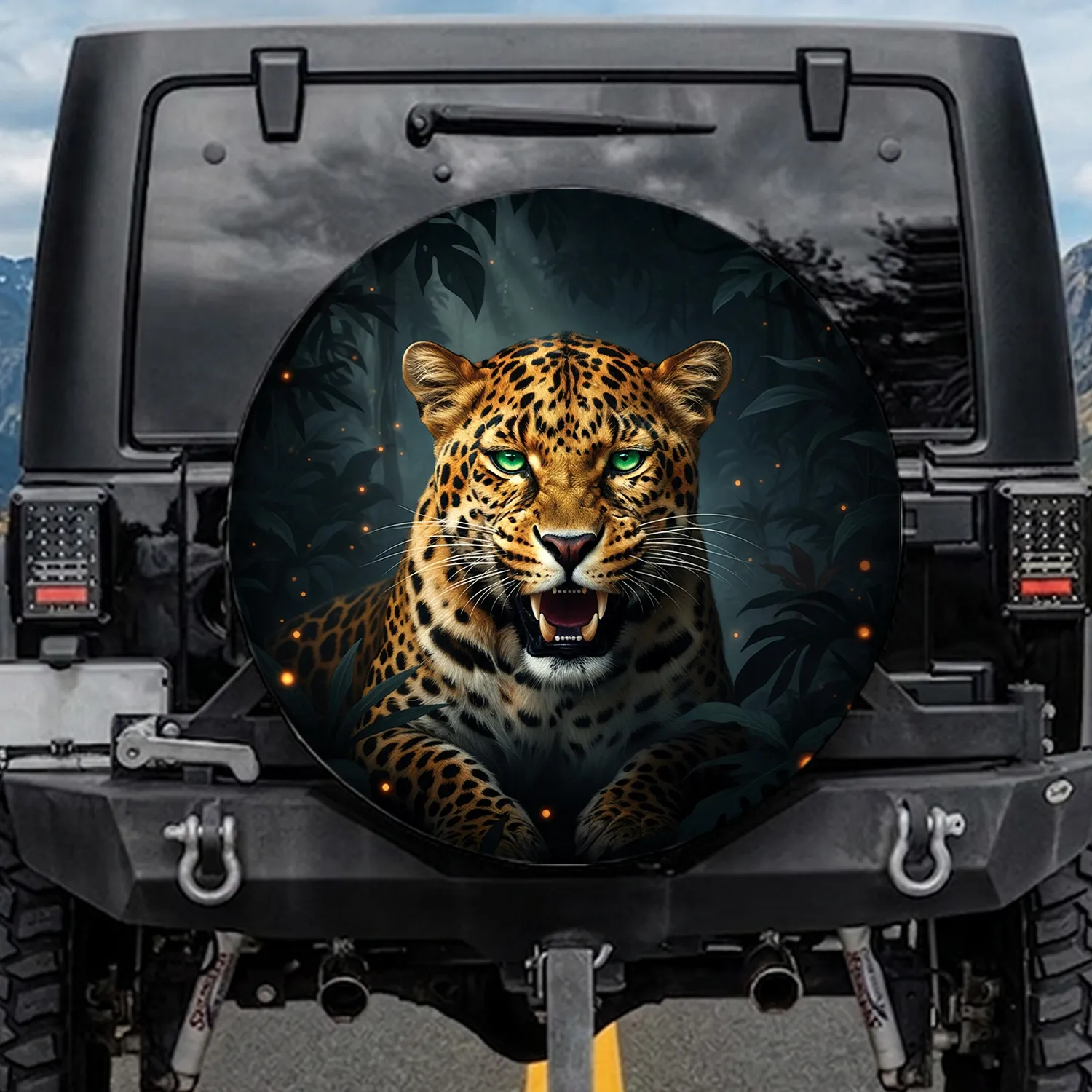 Majestic Golden Leopard Emerald Eye Jungle Habitat - Wildlife Lover Auto Decor Gift Spare Tire Cover - 1