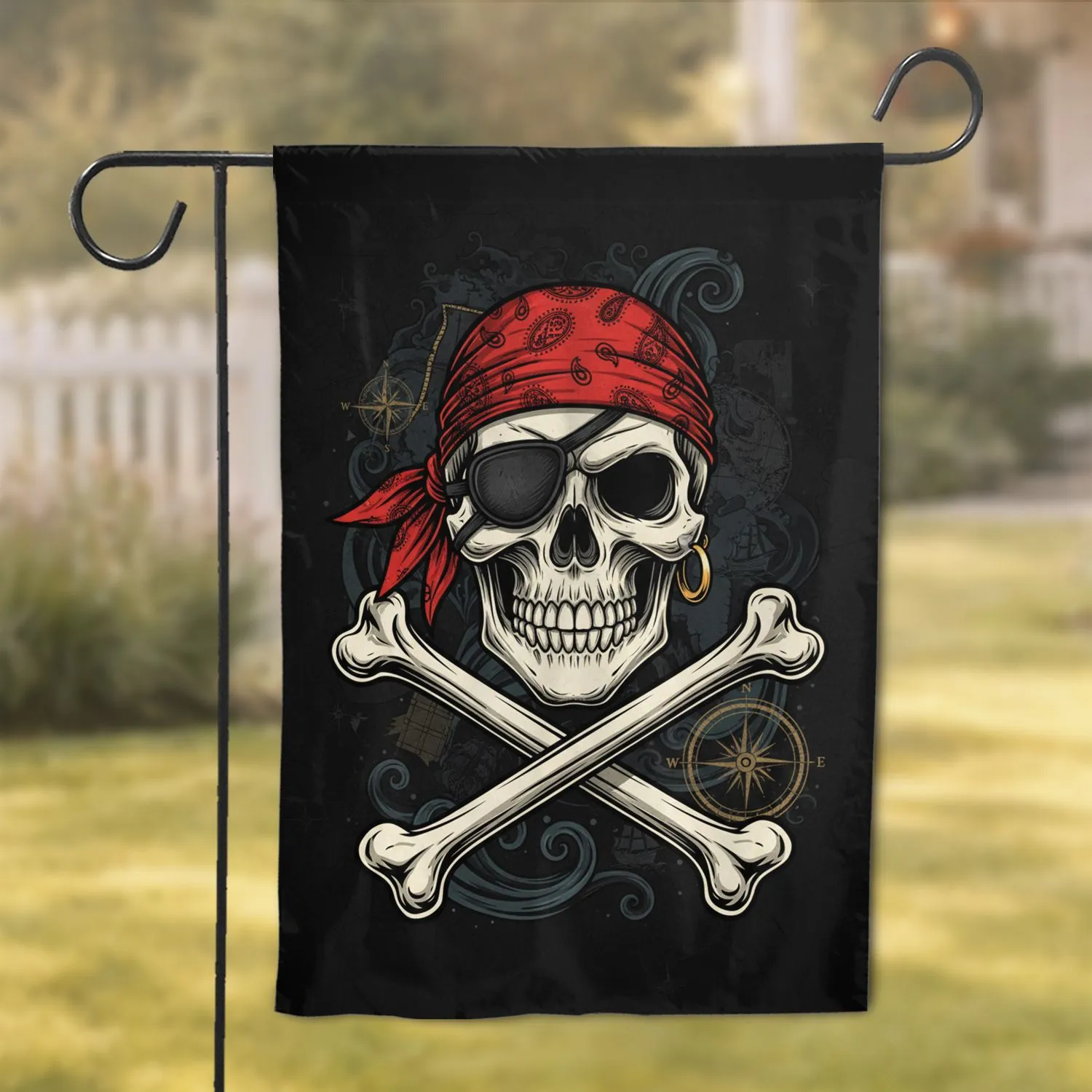 Grinning Pirate Skull Crossed Bones Adventure Home Decor Gift for Pirate Lover Garden Flag - 1