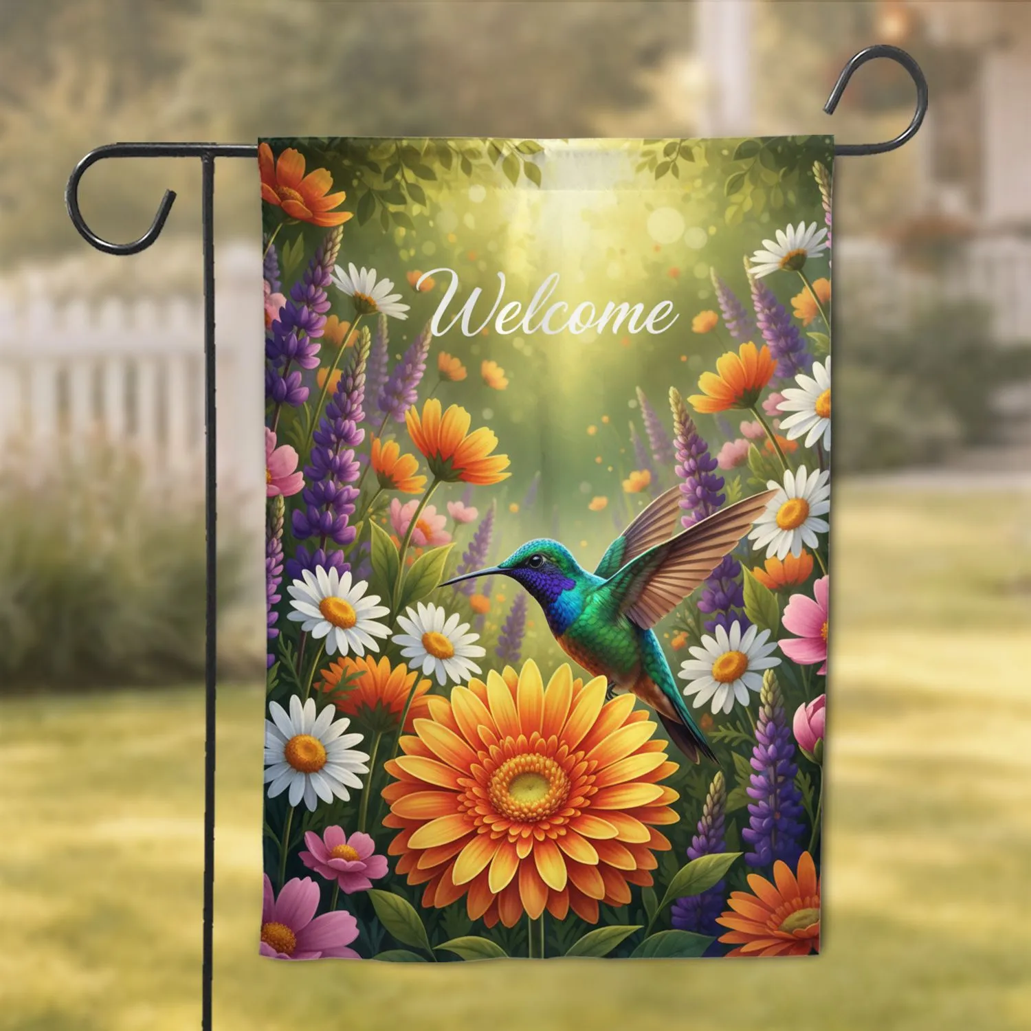 Hummingbird Gerbera Daisy Welcome Floral Garden - Bird Lover Home Decor Gift Garden Flag - 1