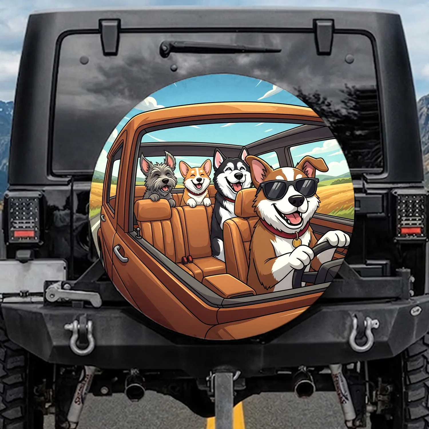 Happy Dogs Vehicle Adventure - Dog Lover Travel Essentials Gift Spare Tire Cover - 1