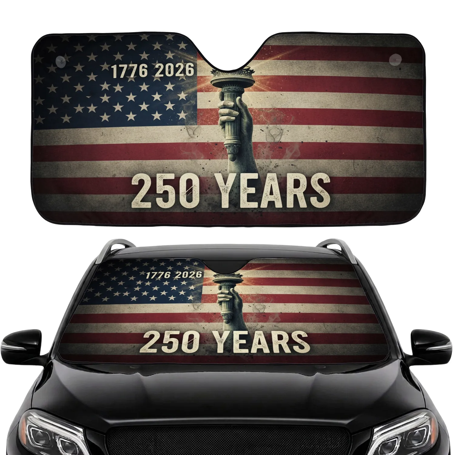 Statue of Liberty Torch American Flag 1776-2026 - USA 250th Anniversary Commute Accessory Car Sunshade - 1
