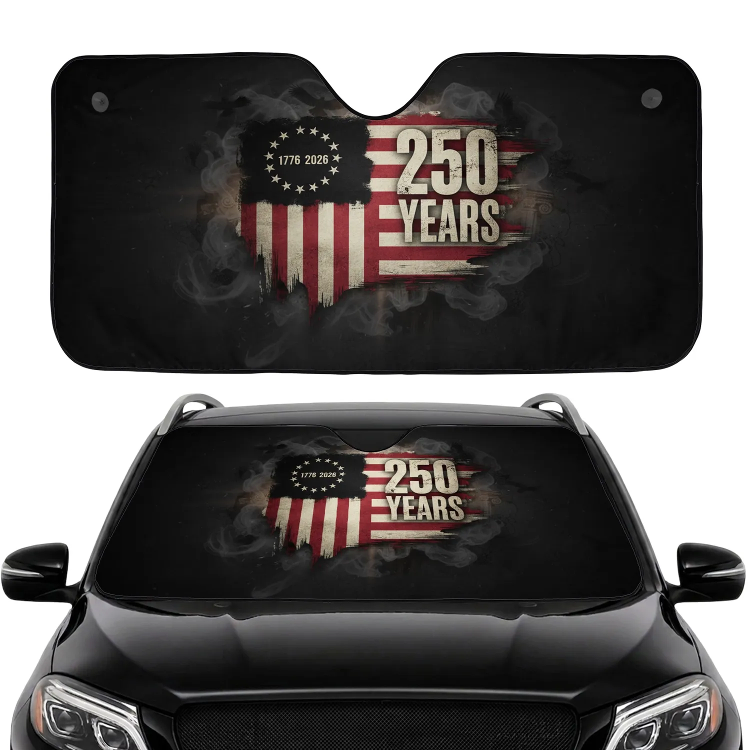 Distressed American Flag 1776-2026 - USA 250th Anniversary Car Interior Upgrade Car Sunshade - 1