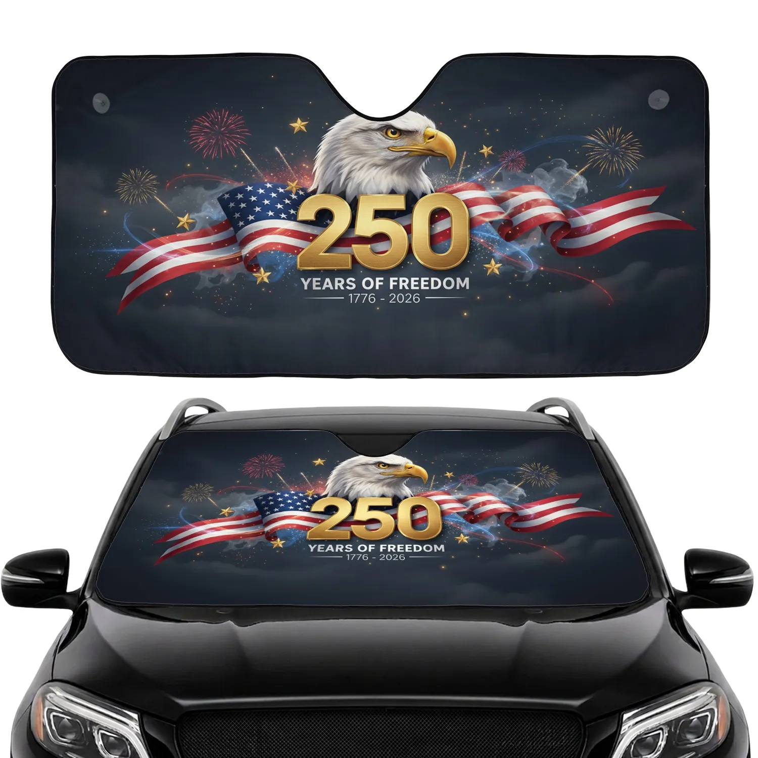 Bald Eagle 250 Years Freedom American Flag - USA 250th Anniversary Independence Day for Veterans Car Sunshade - 1