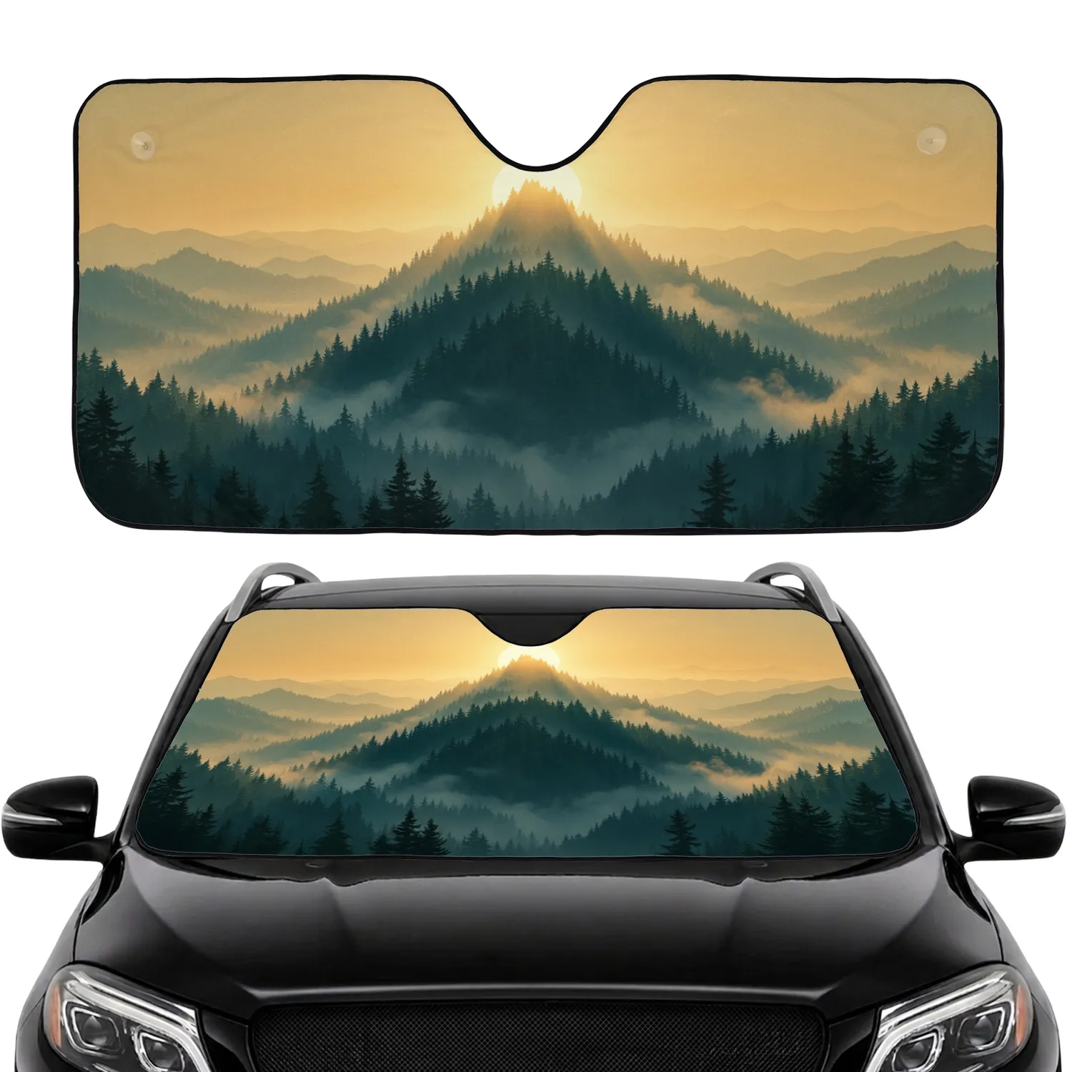 Majestic Mountain Landscape Evergreen Forest Sun Peaks - Car Interior Upgrade Car Sunshade - 1
