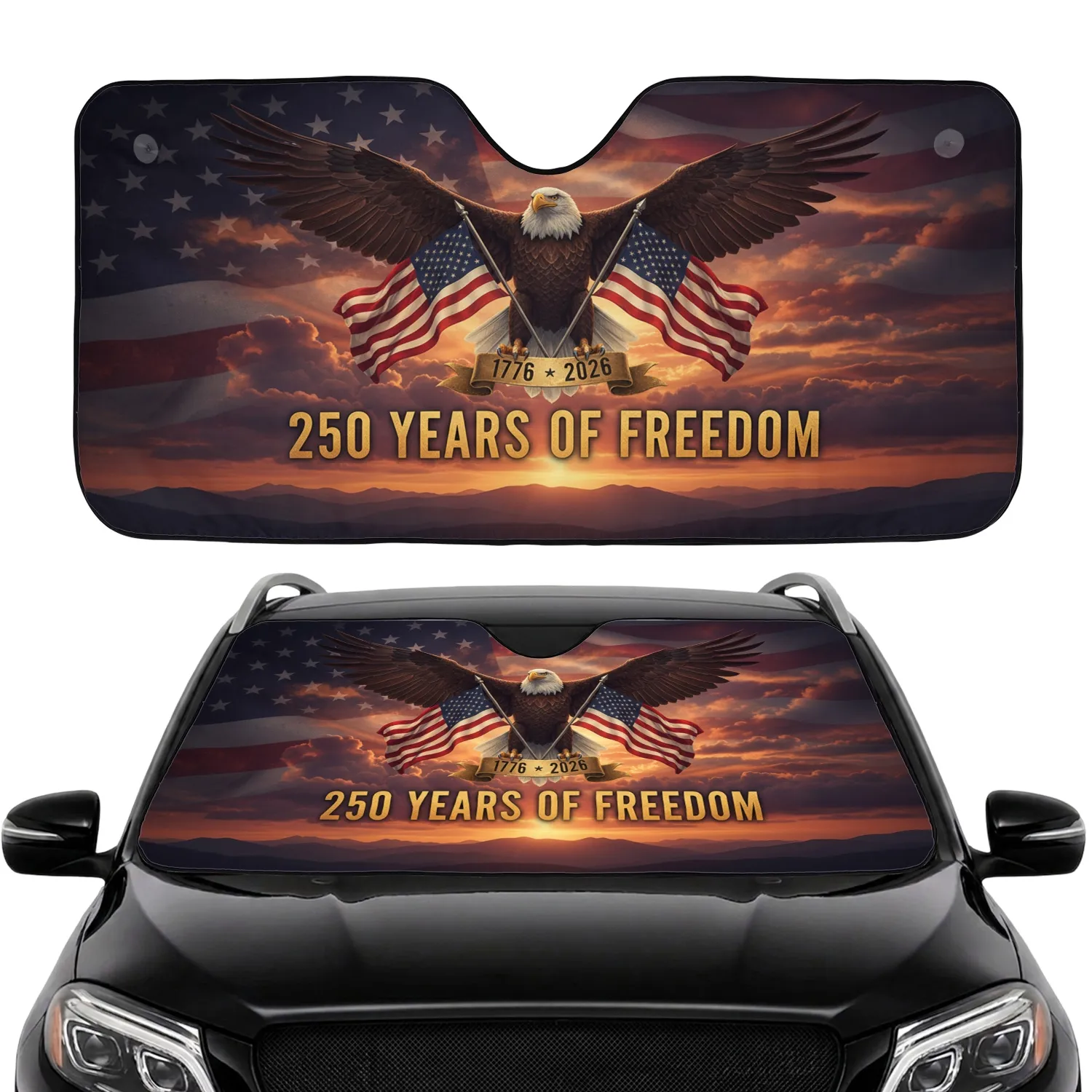 Bald Eagle American Flag 1776-2026 USA 250th Anniversary Commute Accessory for Veterans Car Sunshade - 1