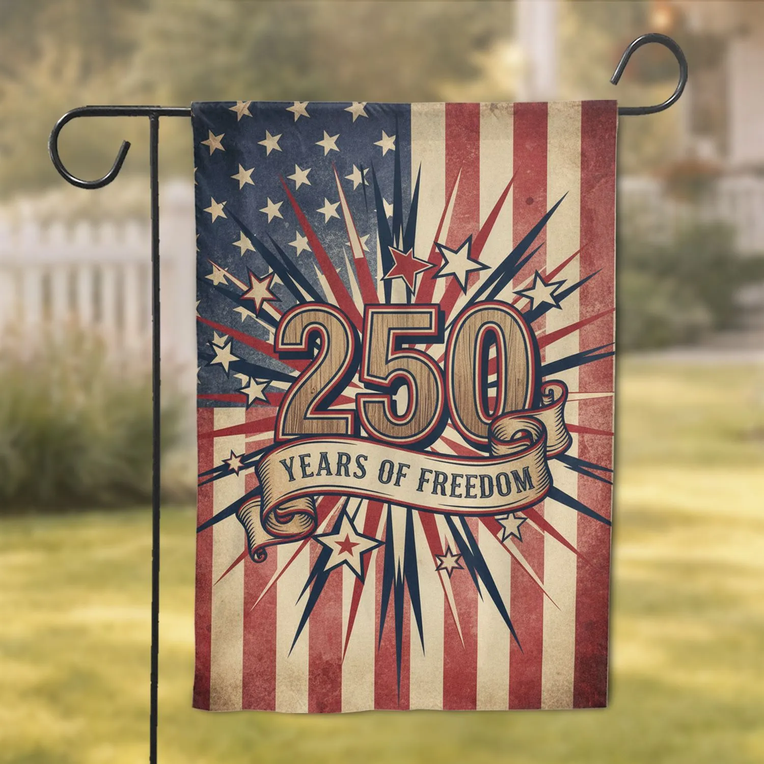Weathered Wood 250 Years of Freedom American Flag - USA 250th Anniversary Independence Day Garden Flag - 1