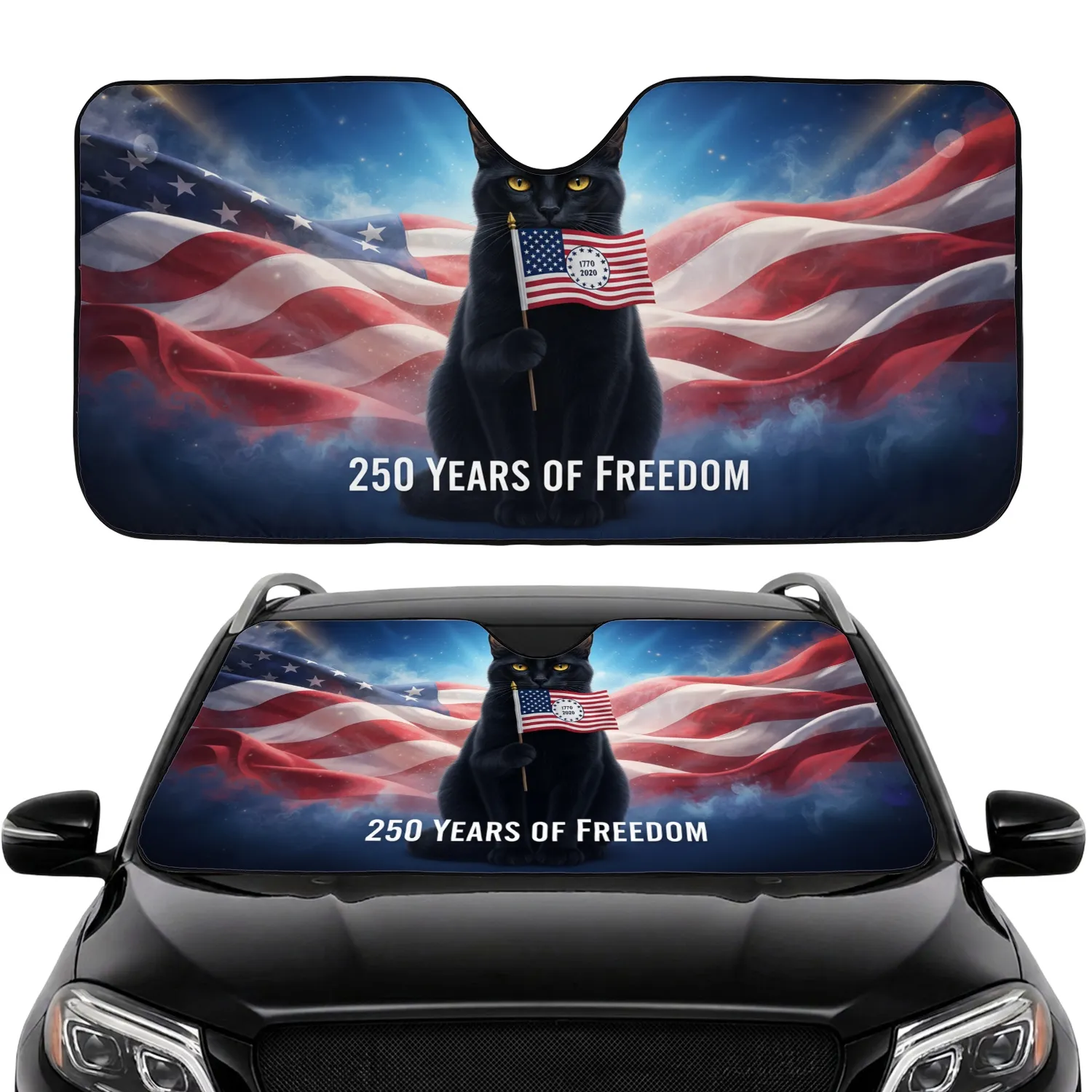 Black Cat Betsy Ross Flag 1770-2020 250 Years Freedom Travel Accessory Car Sunshade - 1
