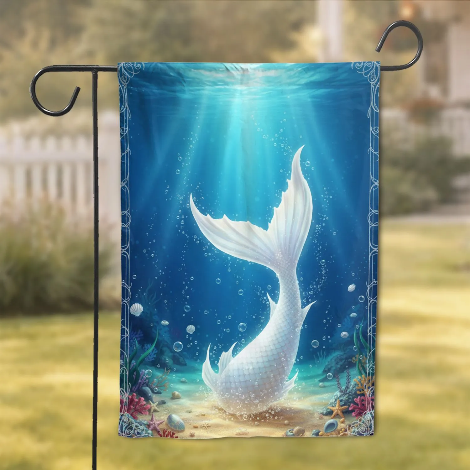 White Mermaid Tail Ocean Underwater - Ocean Lover Home Decor Gift Garden Flag - 1