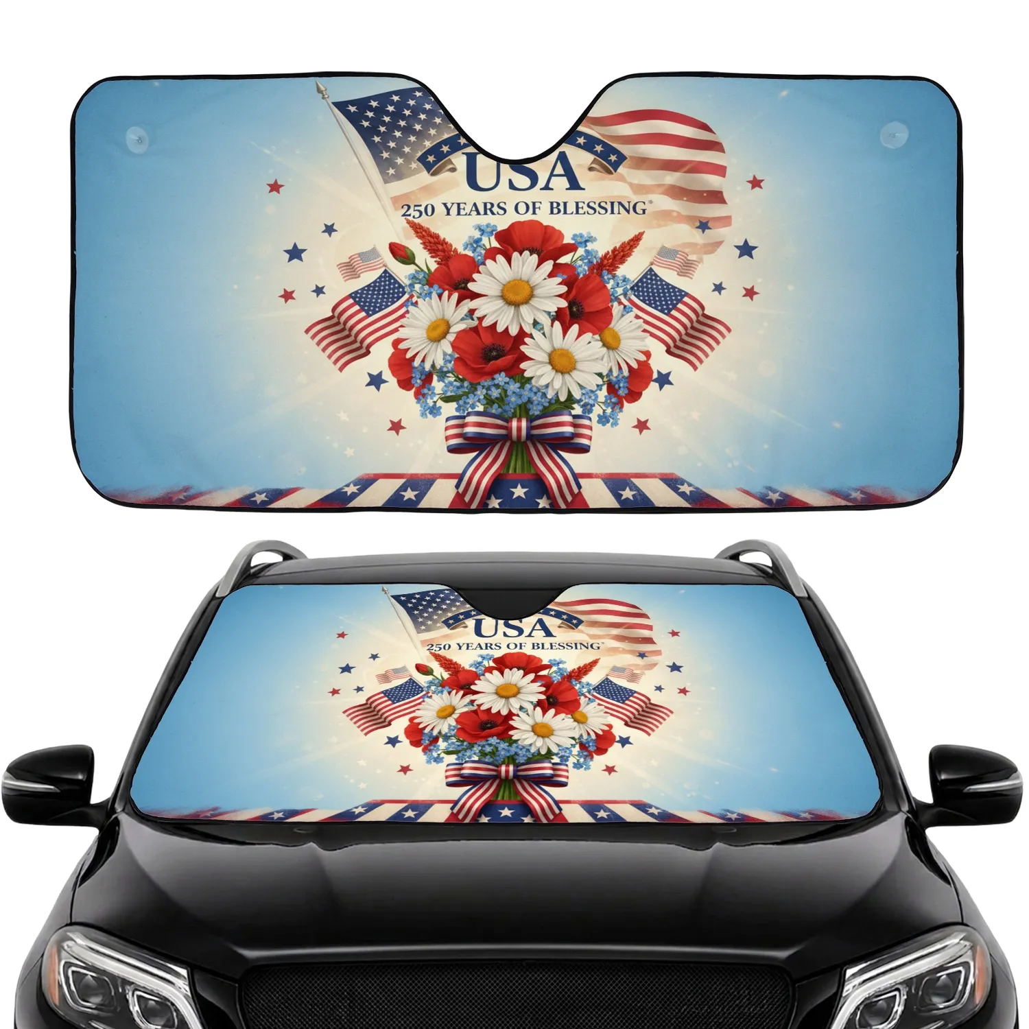USA 250th Anniversary American Flag Bouquet - Independence Day Road Trip Gift Car Sunshade - 1