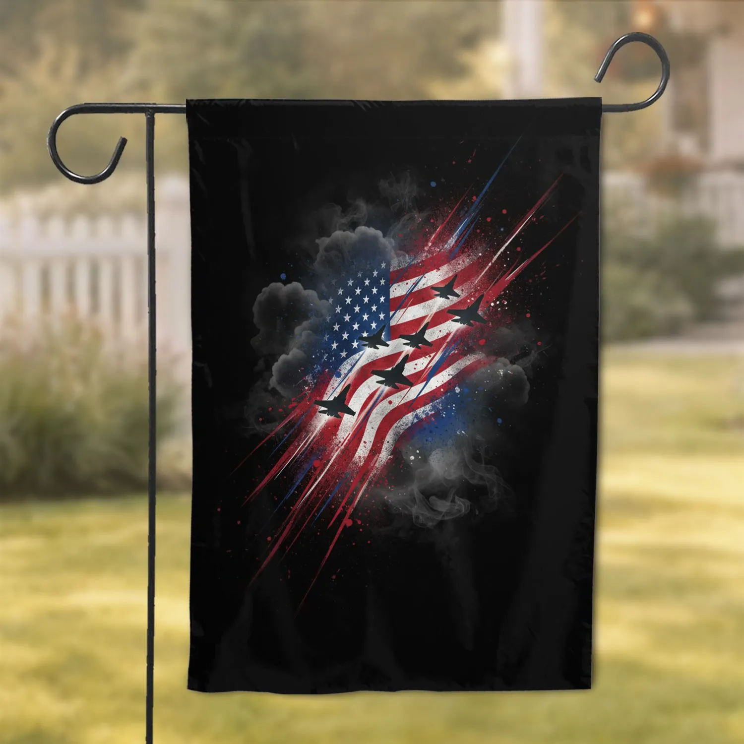 Distressed American Flag Soaring Fighter Jets - Patriotic Home Decor Gift Garden Flag - 1