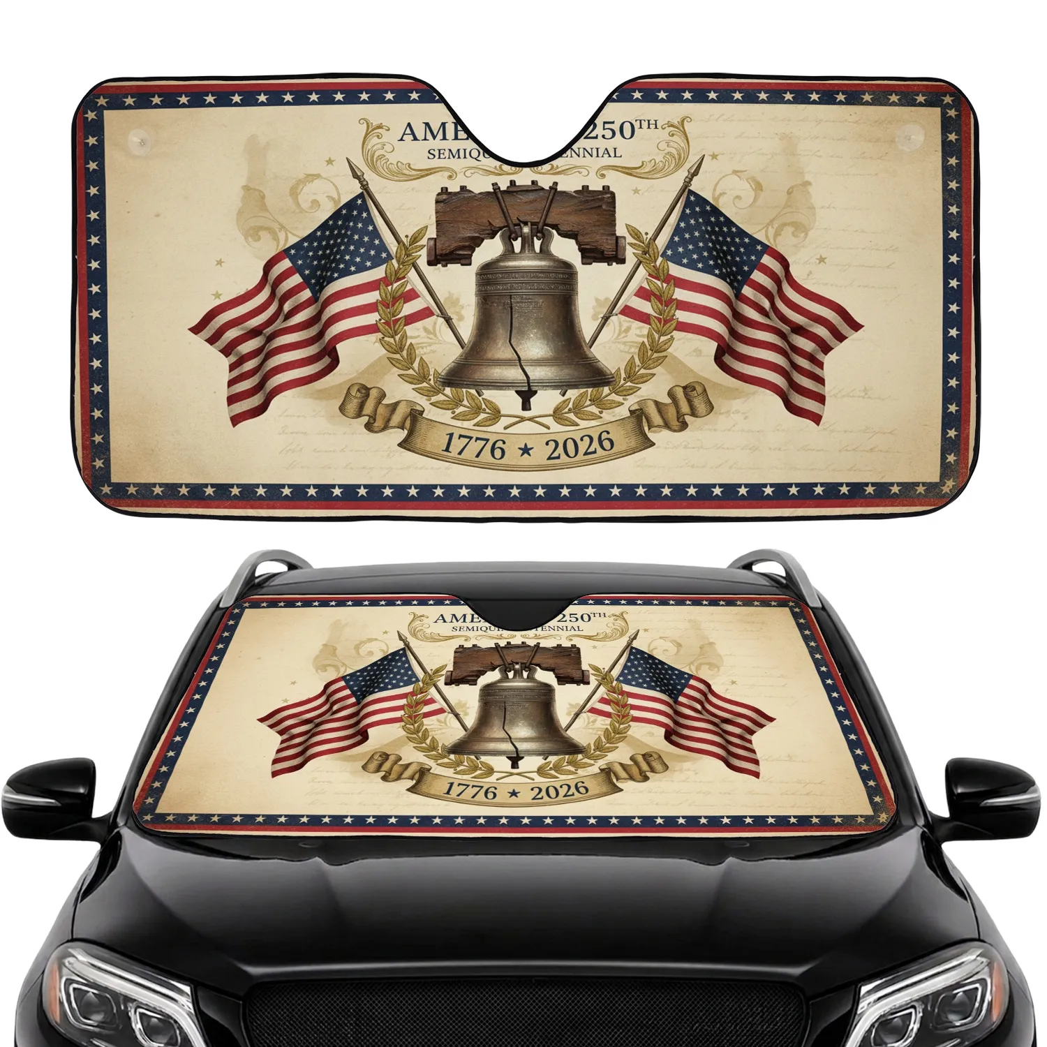 Liberty Bell American Flags 250th Anniversary - Road Trip Car Interior for History Lovers Car Sunshade - 1