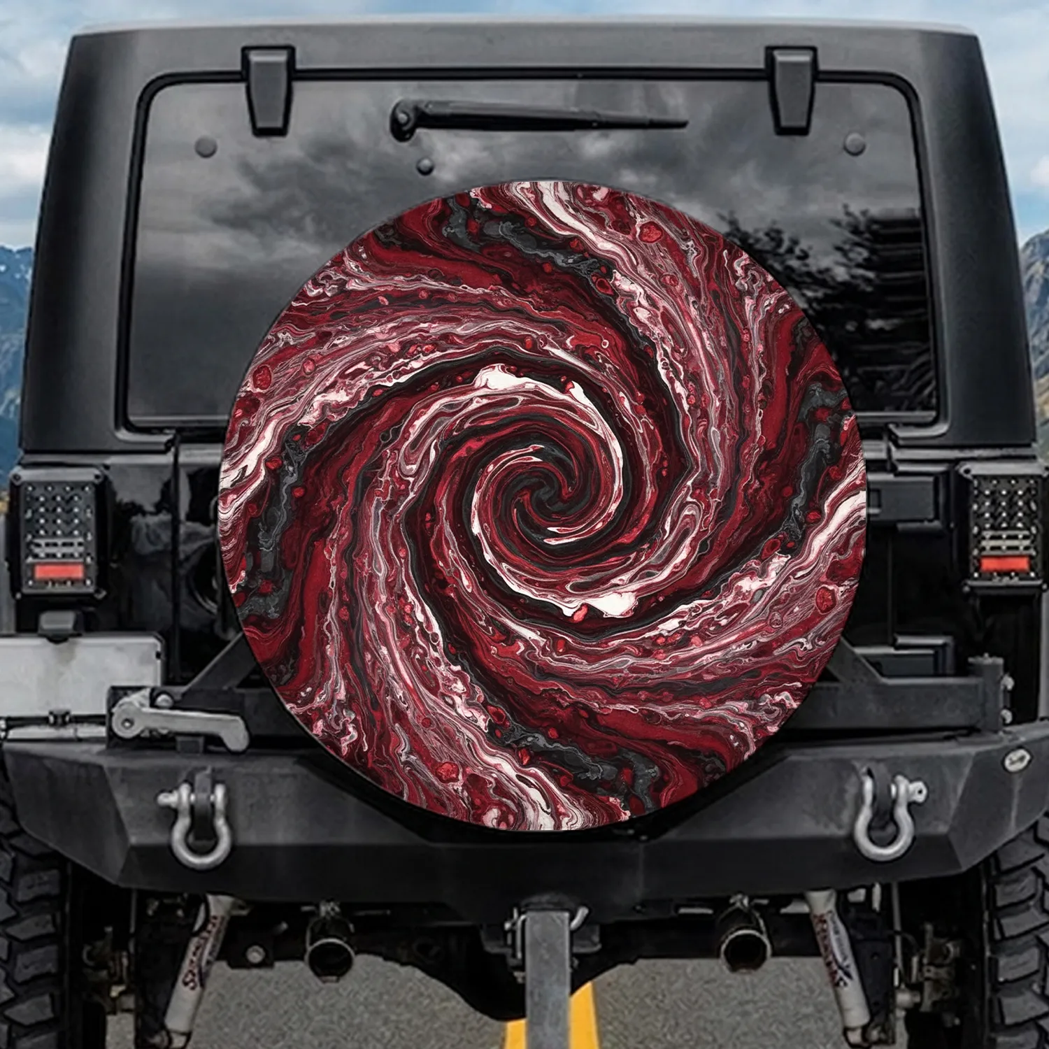 Swirling Vortex Paint Flow Crimson White Black - Car Accessory Gift Spare Tire Cover - 1