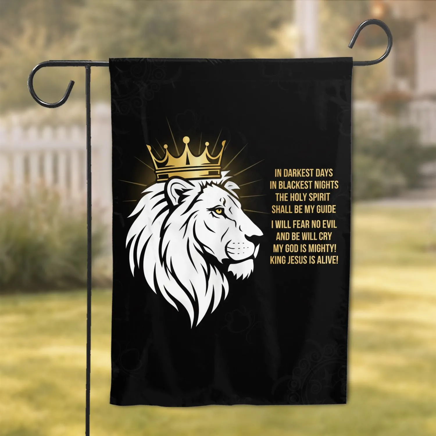 Regal White Lion Golden Crown King Jesus - Spiritual Faith Home Decor Gift Garden Flag - 1