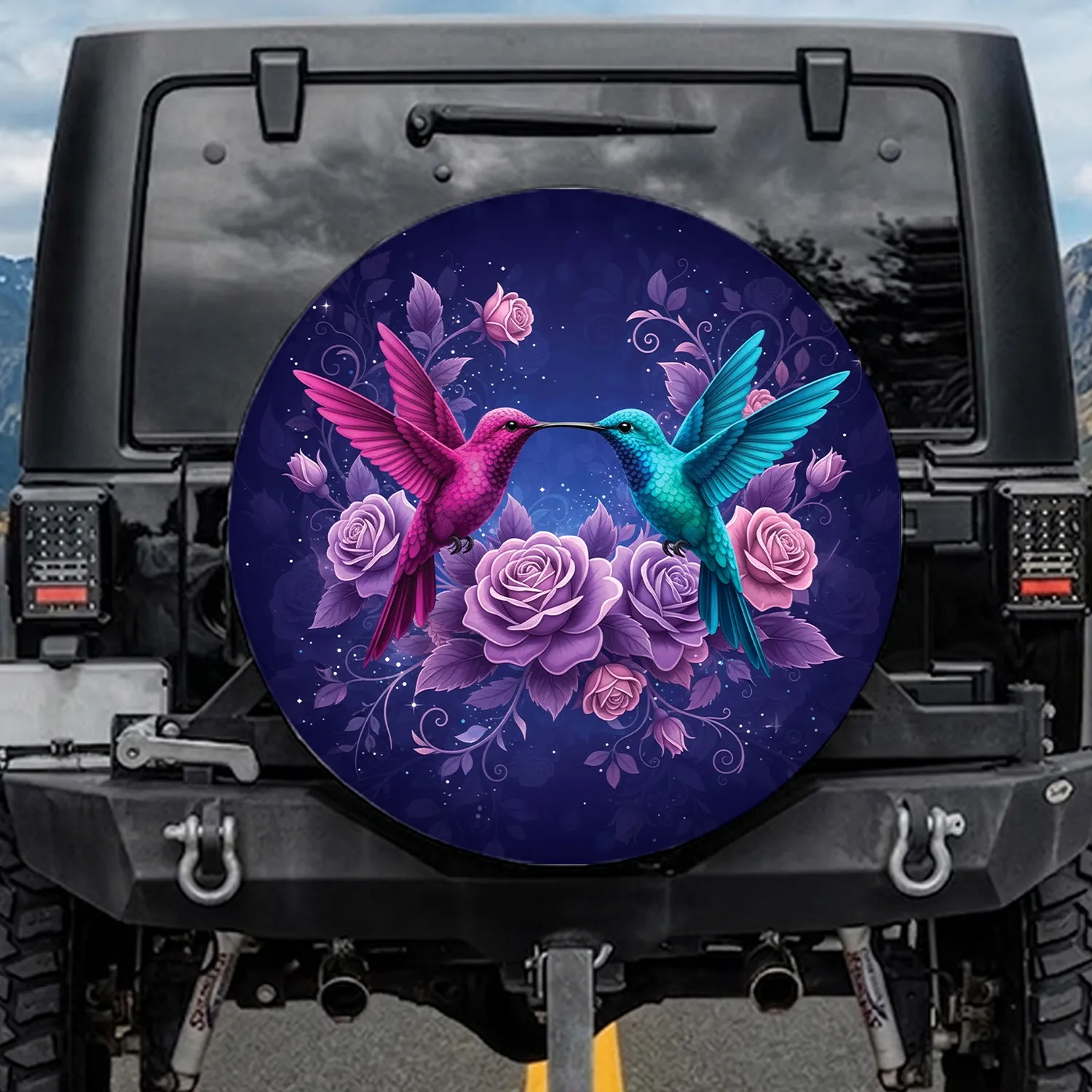 Hummingbirds Roses Light Trails Night Sky Nature Lover Car Decor Gift Spare Tire Cover - 1