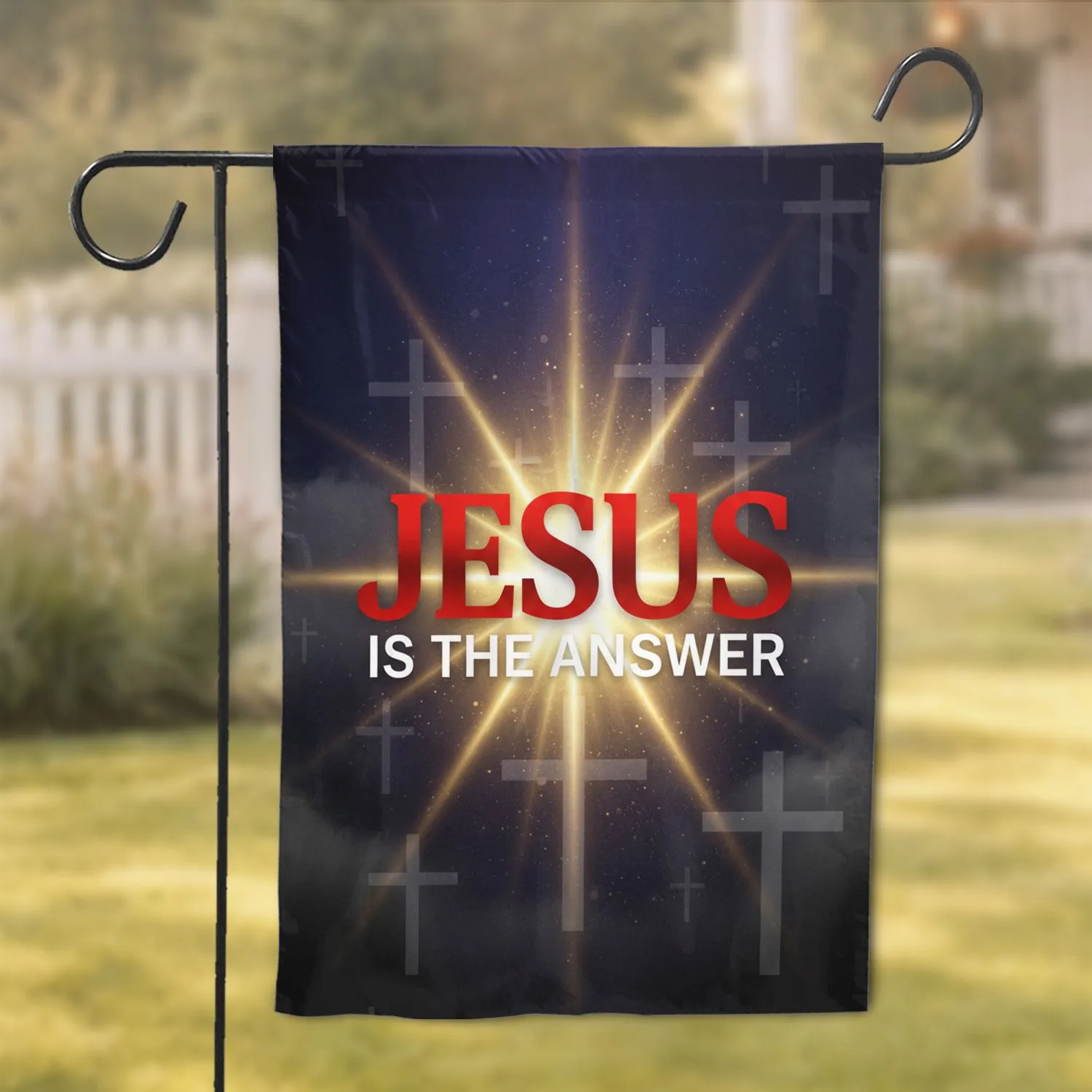 JESUS IS THE ANSWER Cross - Christian Home Decor Gift for Believers Garden Flag - 1