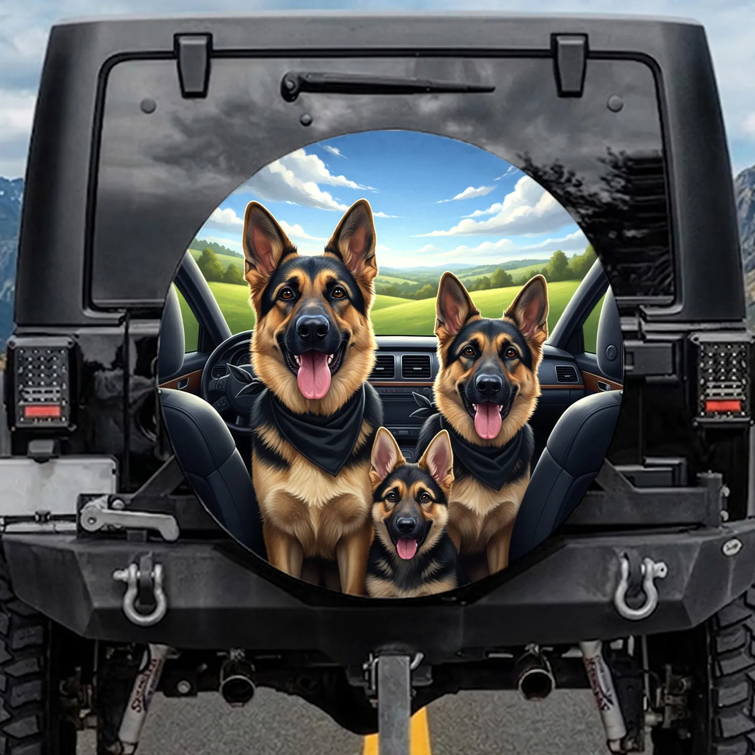 German Shepherds Puppy Landscape - Dog Lover Gift Spare Tire Cover - 1