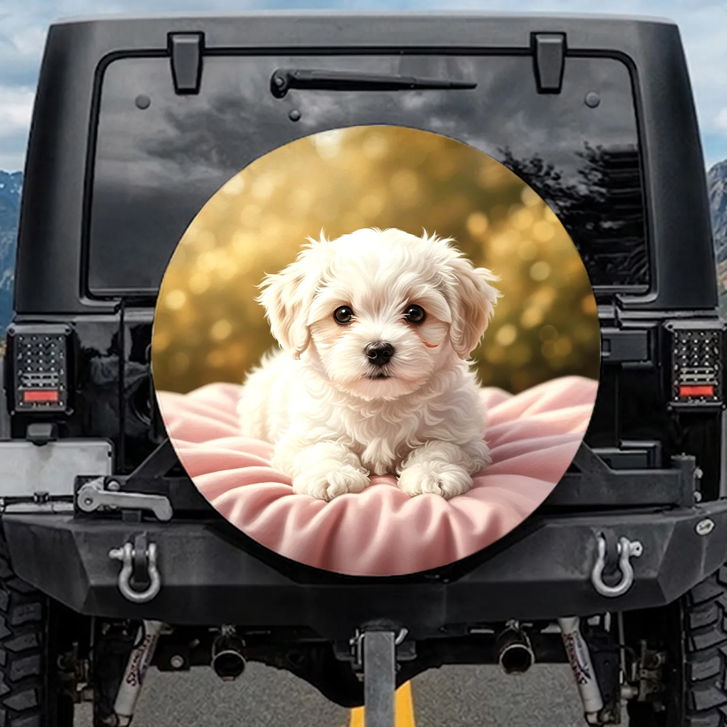Fluffy Maltese Puppy Soft Pink Blanket Golden Green Natural Outdoor Scene Dog Lover Gift Spare Tire Cover - 1
