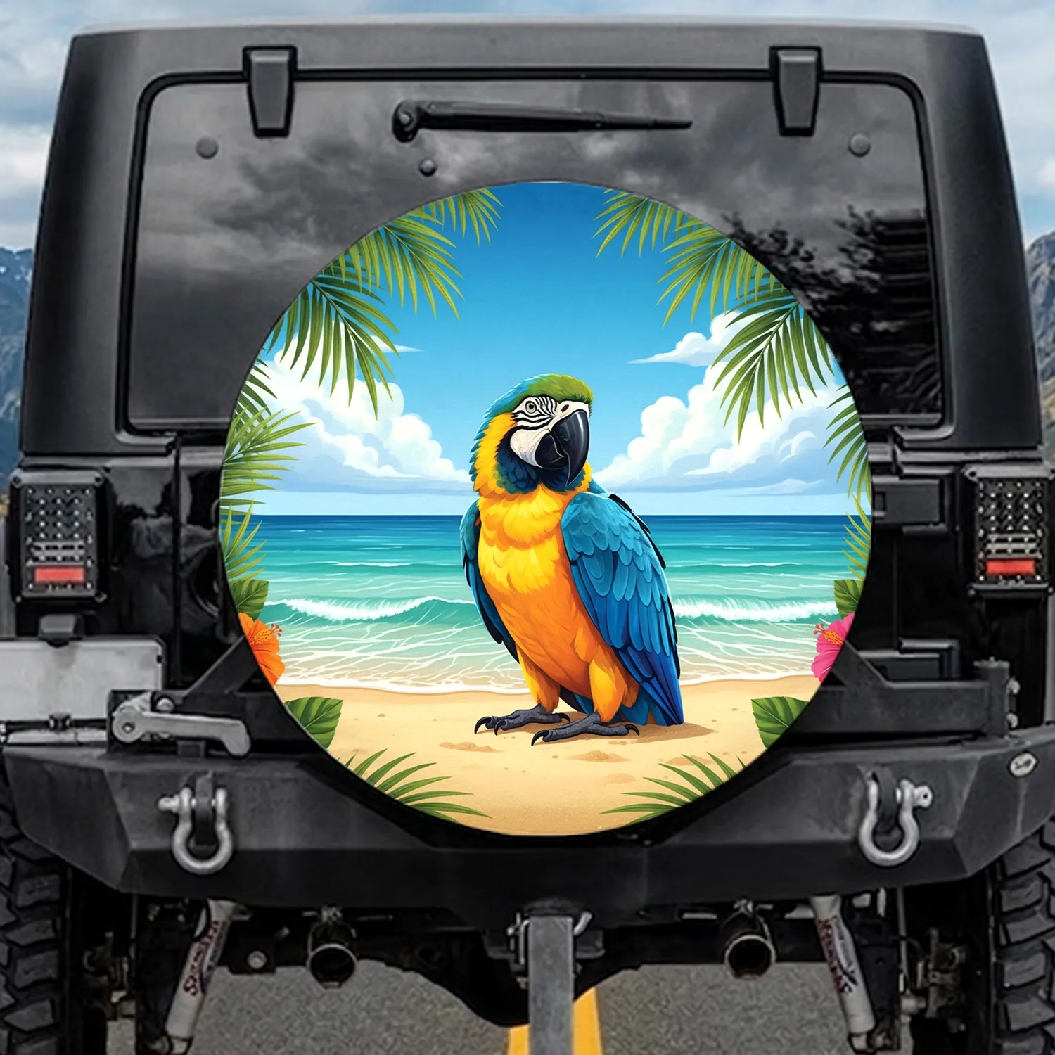 Macaw Tropical Island Beach - Golden Shore Wildlife Lover Travel Essentials Spare Tire Cover - 1