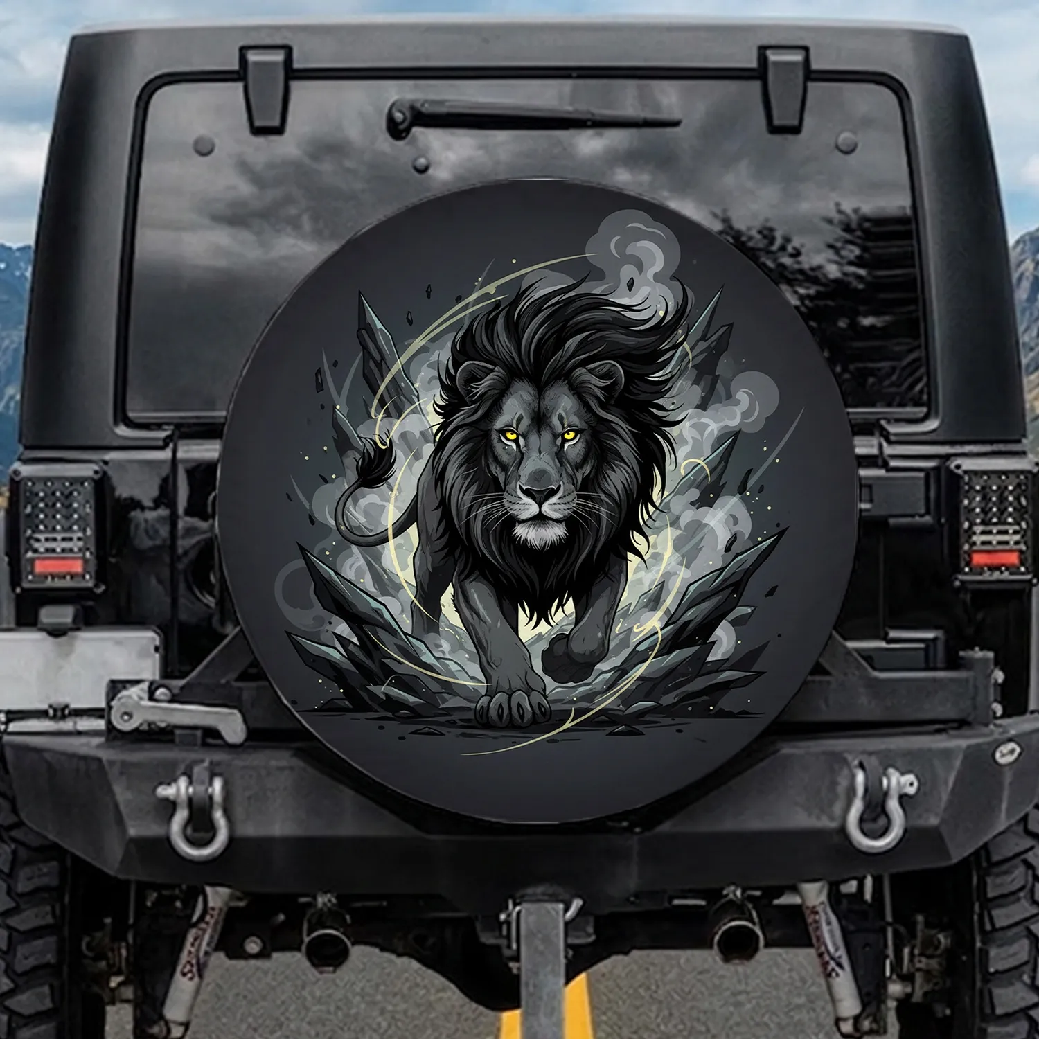 Majestic Lion Striking Yellow Eyes Flowing Mane - Wildlife Lover Gift Spare Tire Cover - 1