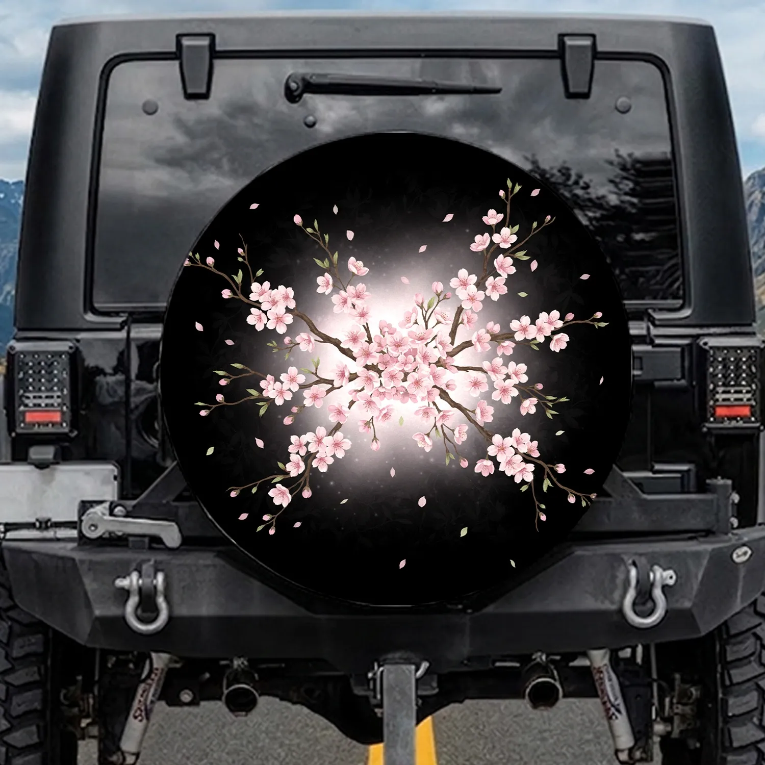 Pink Cherry Blossom Branches Falling Petals - Botanical Nature Lover Gift Spare Tire Cover - 1
