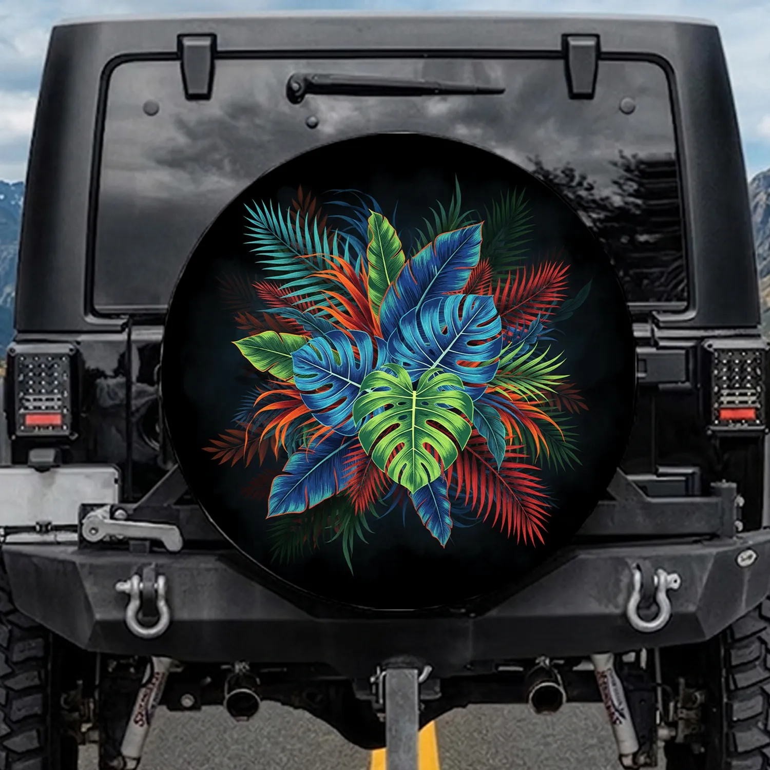 Lush Tropical Monstera Palm Fronds Exotic Leaf - Outdoor Adventure Vehicle Decor Gift Spare Tire Cover - 1