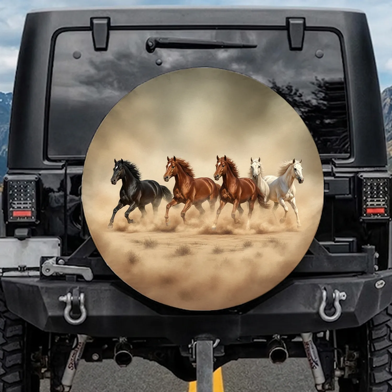 Strong Galloping Horses Kicking Dust Trails - Horse Lover Gift Spare Tire Cover - 1