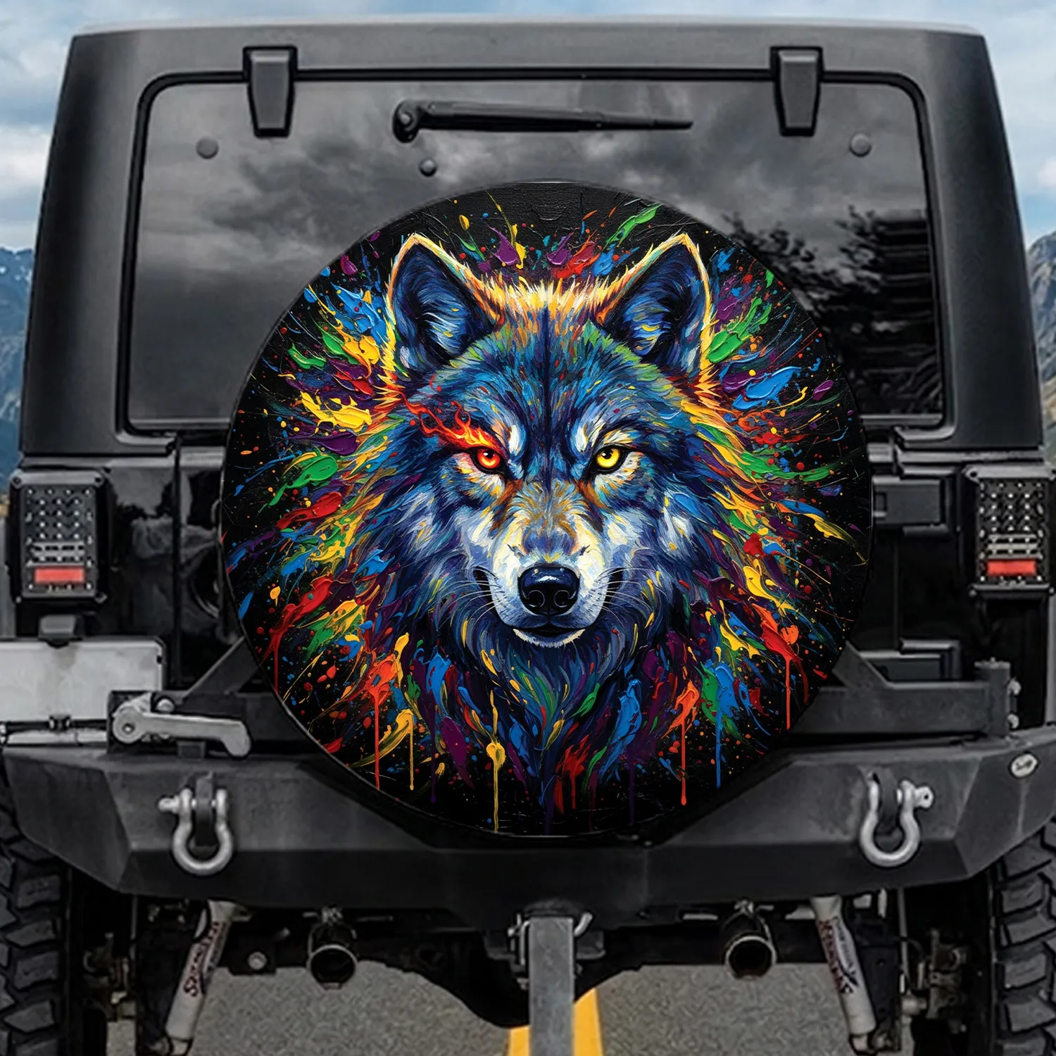 Majestic Powerful Wolf Head Red Yellow Eye Gaze Wildlife Lover Gift Spare Tire Cover - 1