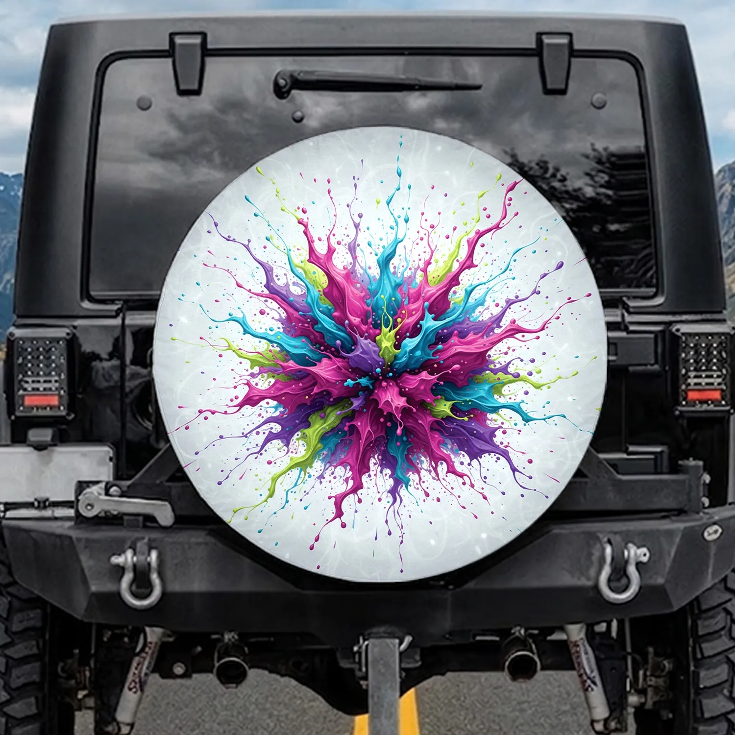 Turbulent Liquid Paint Explosion Swirls Droplets Tendrils - Home Decor Gift Spare Tire Cover - 1