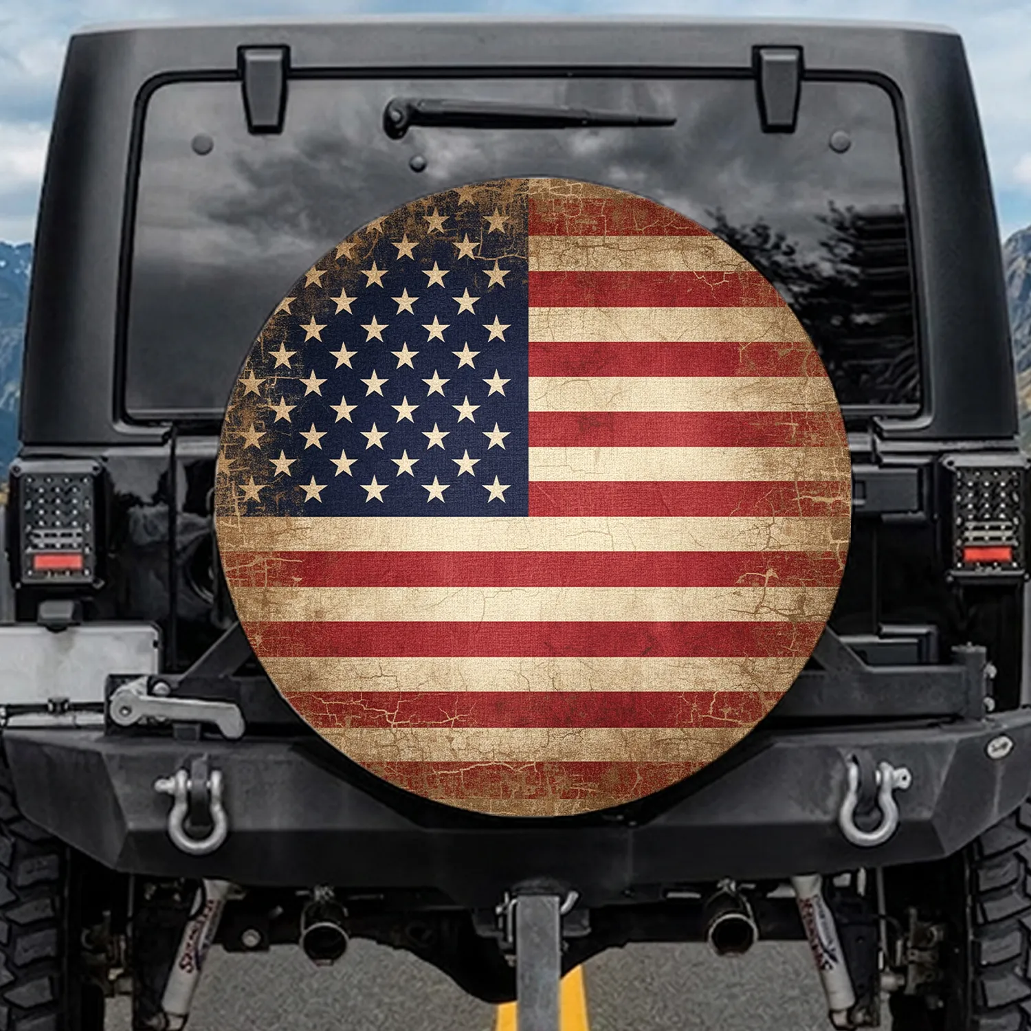 Grand Distressed American Flag - Independence Day Gift for Veterans Spare Tire Cover - 1