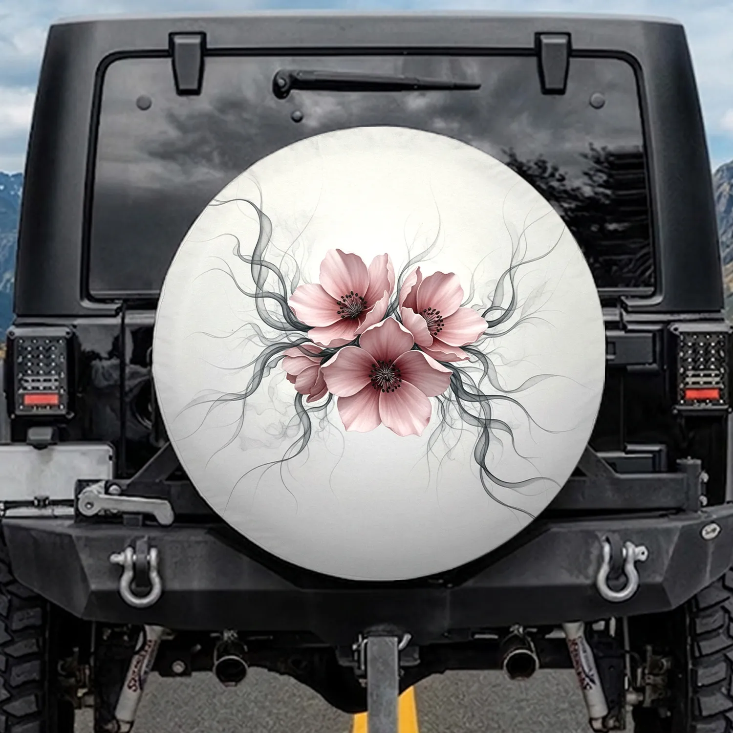 Soft Pink Botanical Floral Tendrils with Stamens - Home Decor Gift for Plant Lover Spare Tire Cover - 1