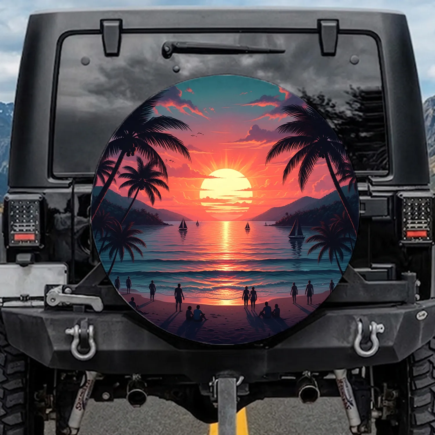 Tropical Beach Sunset Palm Trees - Travel Essentials Beach Lover Gift Spare Tire Cover - 1