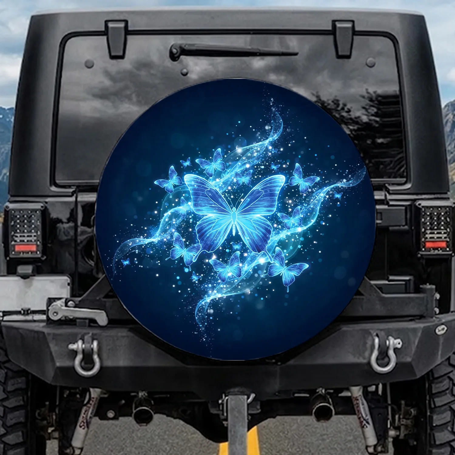 Luminous Blue Butterflies - Vehicle Decor Gift for Butterfly Lover Spare Tire Cover - 1