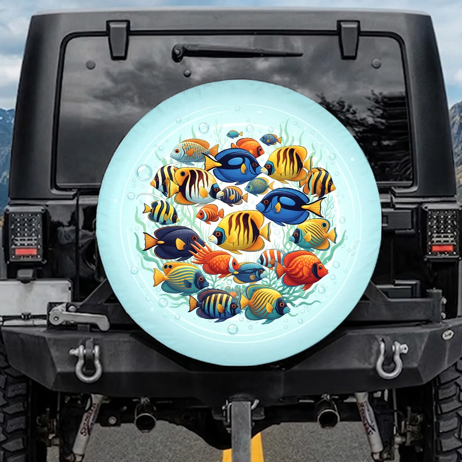 Angelfish Butterflyfish Parrotfish School Shallow Sunlit Reef - Ocean Life Lover Gift Spare Tire Cover - 1
