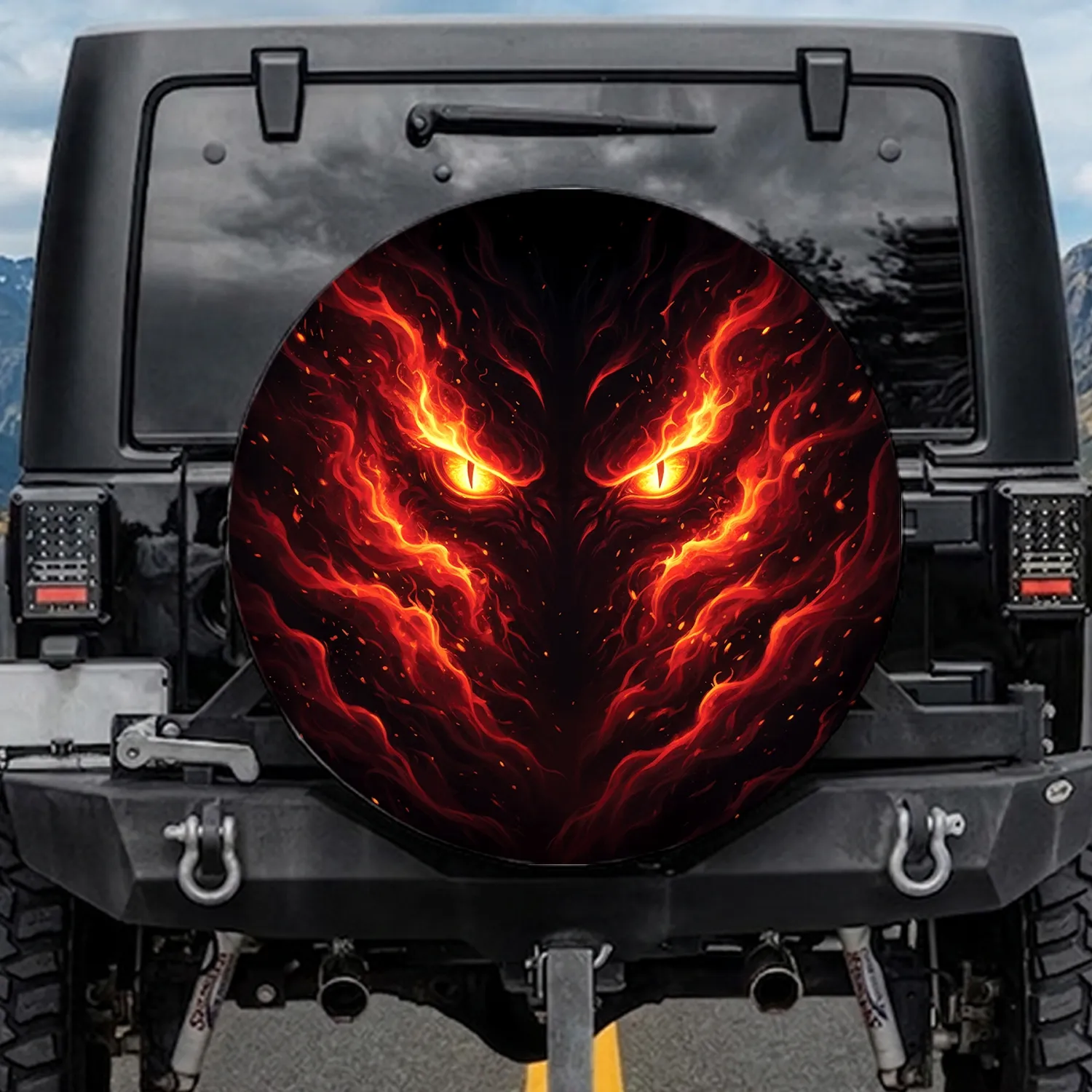 Fierce Predatory Golden Orange Slit Eyes Fiery Smoke Energy Aura - Adventure Seeker Gift Spare Tire Cover - 1