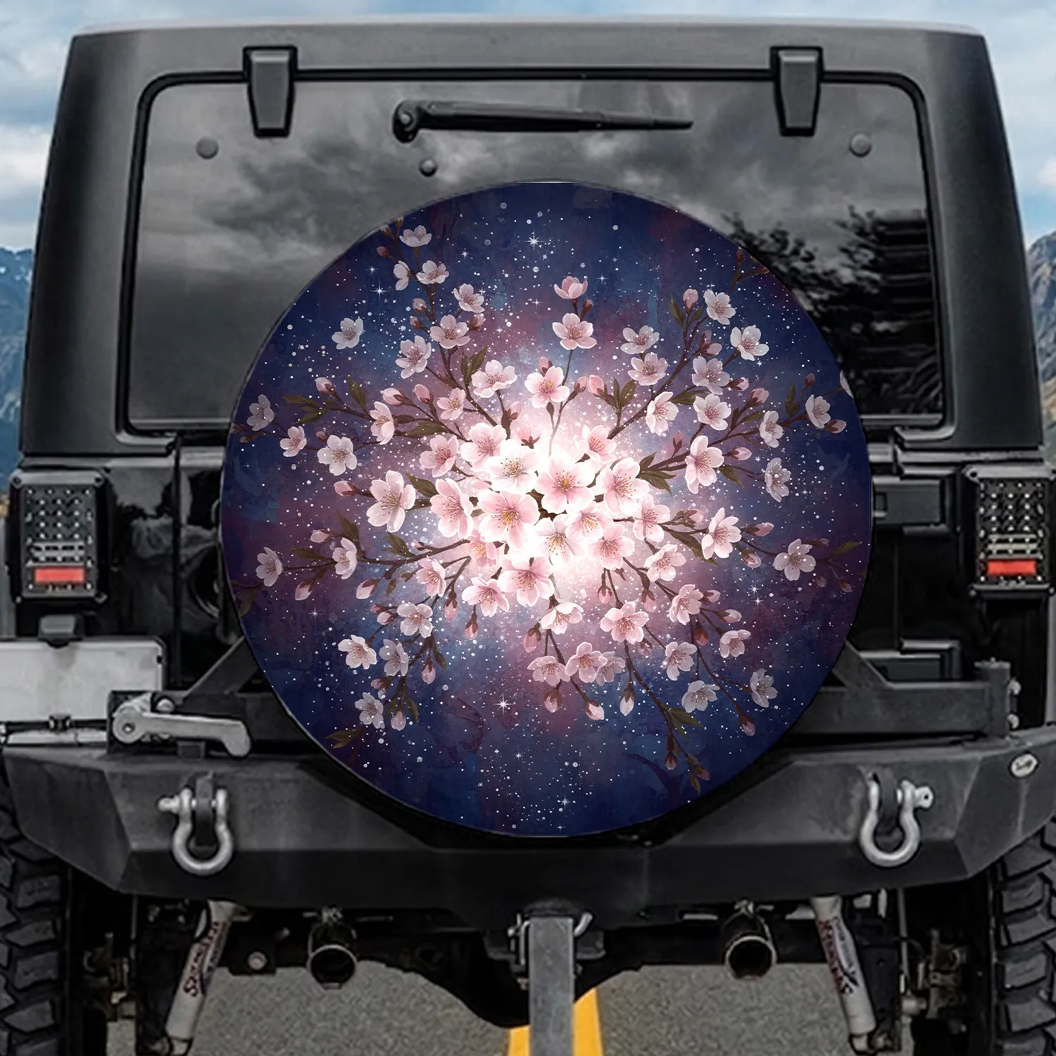 Cherry Blossoms Sakura Stardust Ethereal Glow - Serene Nature Auto Decor Spare Tire Cover - 1