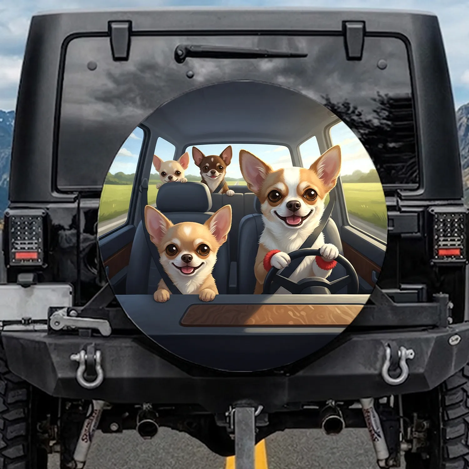 Chihuahuas Driving Vehicle Cabin Road Trip - Everyday Pet Adventure Gift Spare Tire Cover - 1