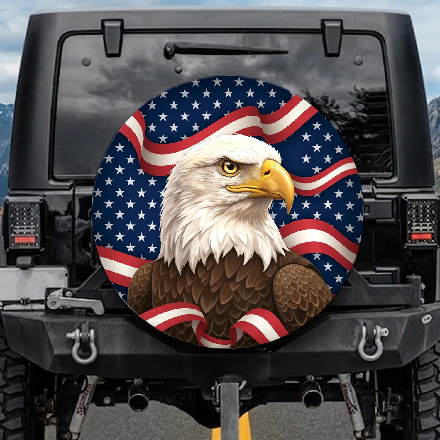 Bald Eagle American Flag American Heritage Independence Day Gift for Veterans Spare Tire Cover - 1