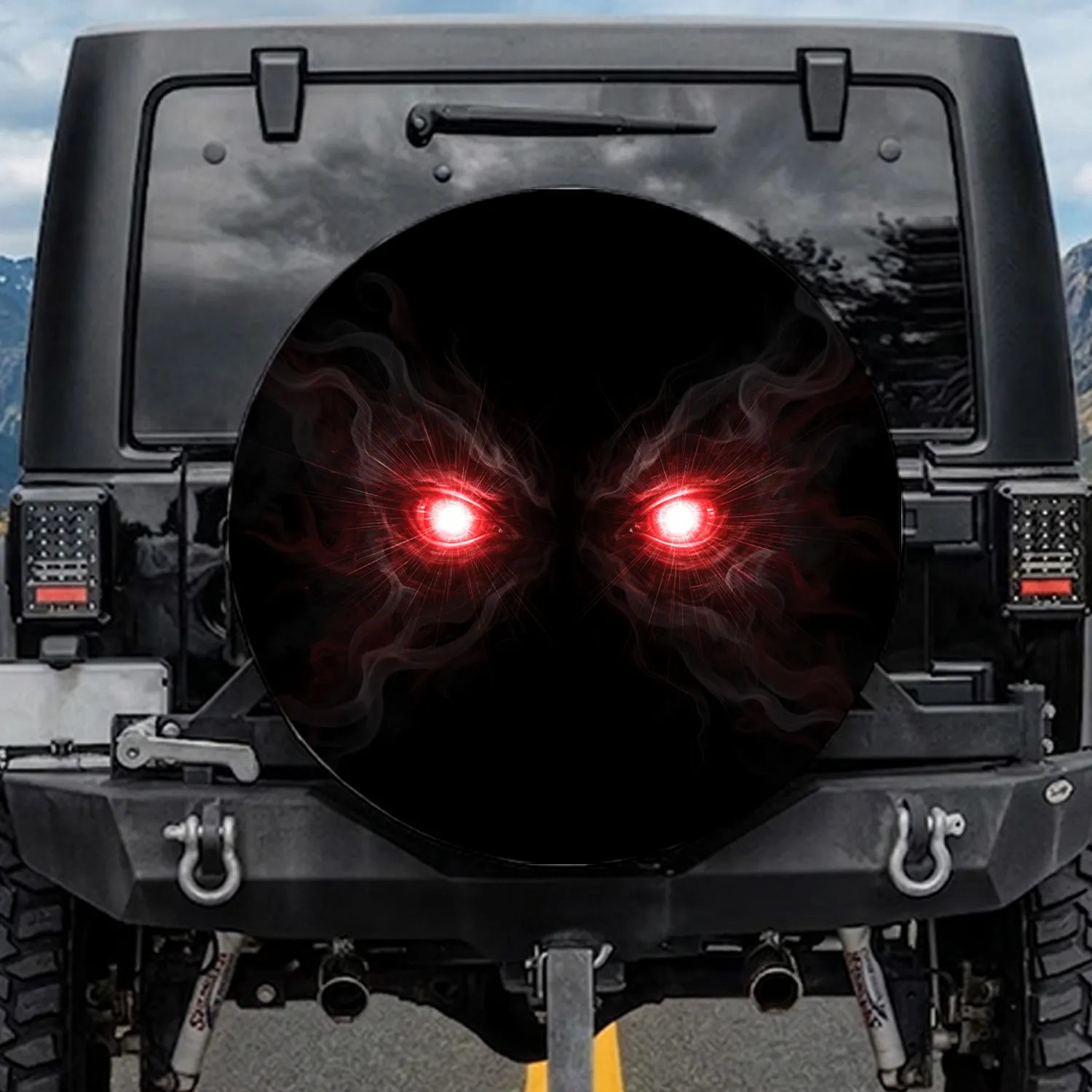 Intense Glowing Red Eyes Bright Pupils Swirling Mist Dark Void - Vehicle Accessory Gift Spare Tire Cover - 1