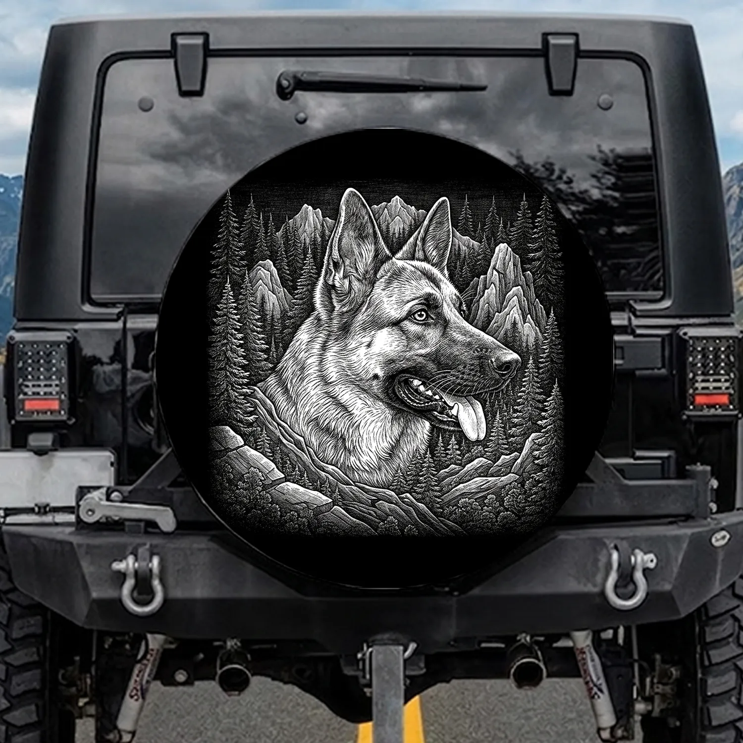 German Shepherd Head Profile Wild Landscape - Everyday Dog Lover Gift Spare Tire Cover - 1