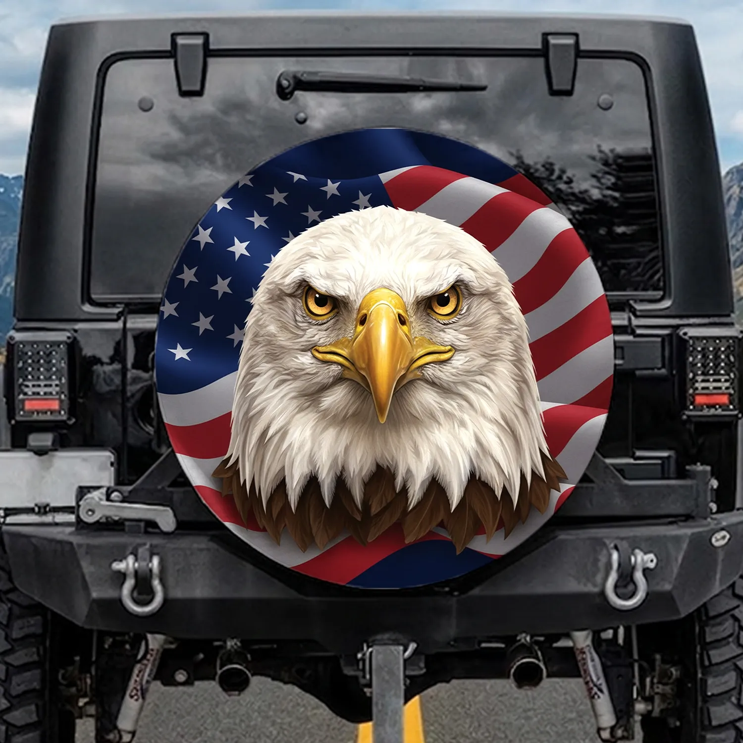 Bald Eagle American Flag - Patriotic Pride Wildlife Lover Gift Spare Tire Cover - 1