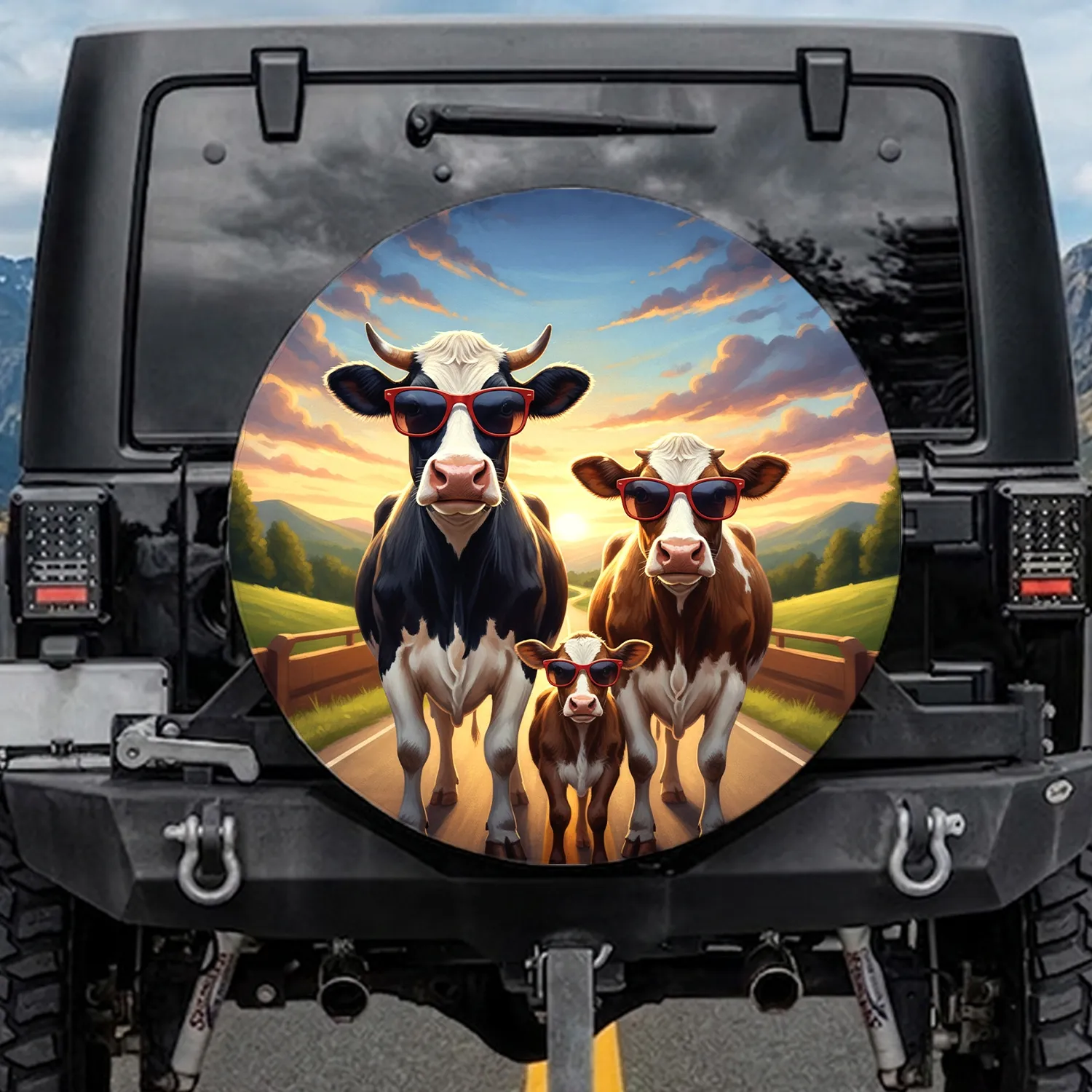 Humorous Cattle Red Sunglasses Open Road Trip - Travel Essentials Gift for Cow Lovers Spare Tire Cover - 1