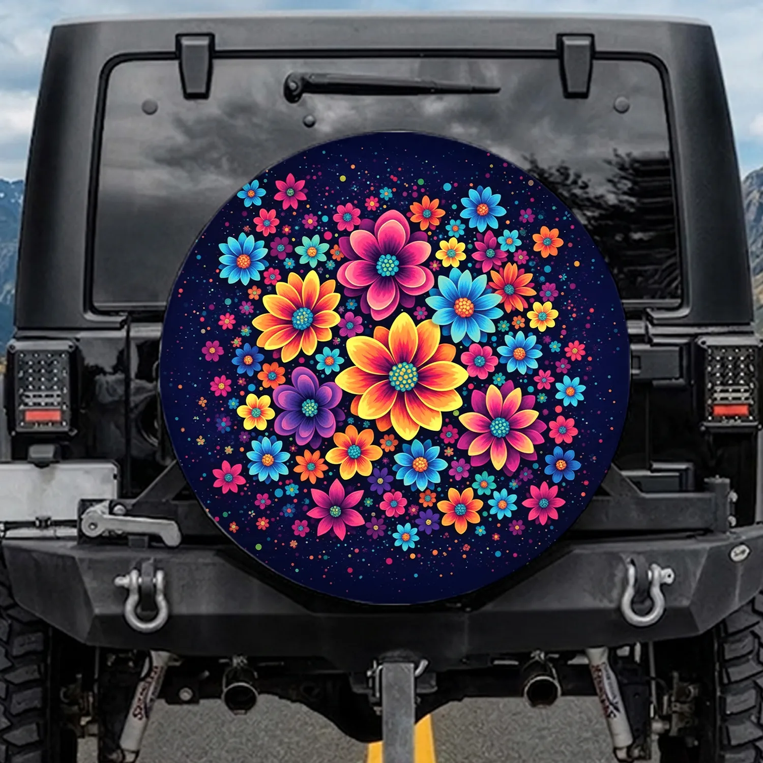 Cosmic Dust Confetti Flowers - Home Decor Gift Spare Tire Cover - 1