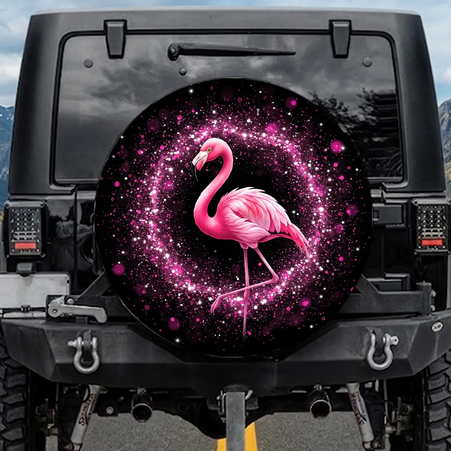 Pink Flamingo Fuchsia Glitter Celebration - Outdoor Living Decor Gift Spare Tire Cover - 1