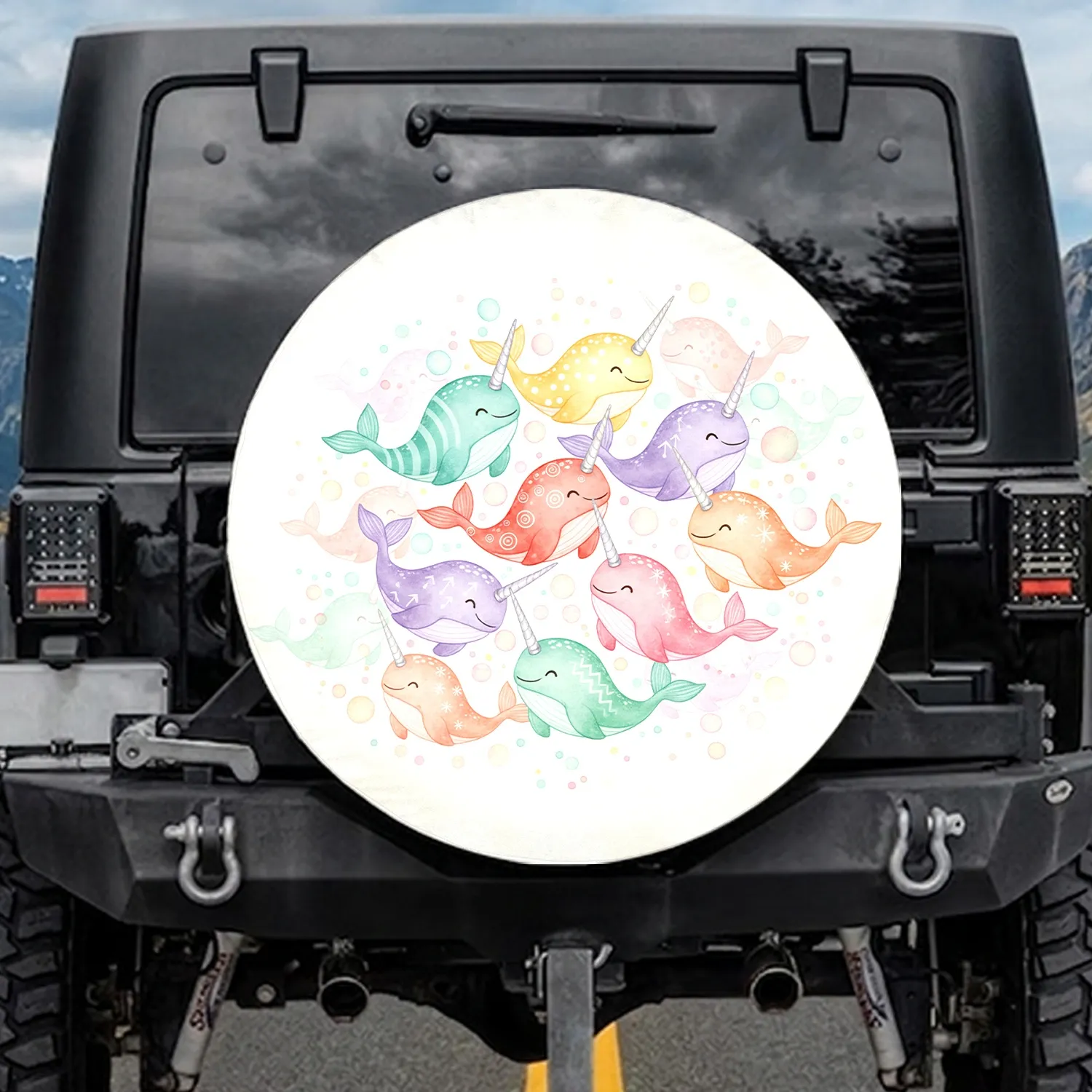 Narwhal Stripes Dots Swirls Arrows - Wildlife Lover Gift for Animal Lover Spare Tire Cover - 1