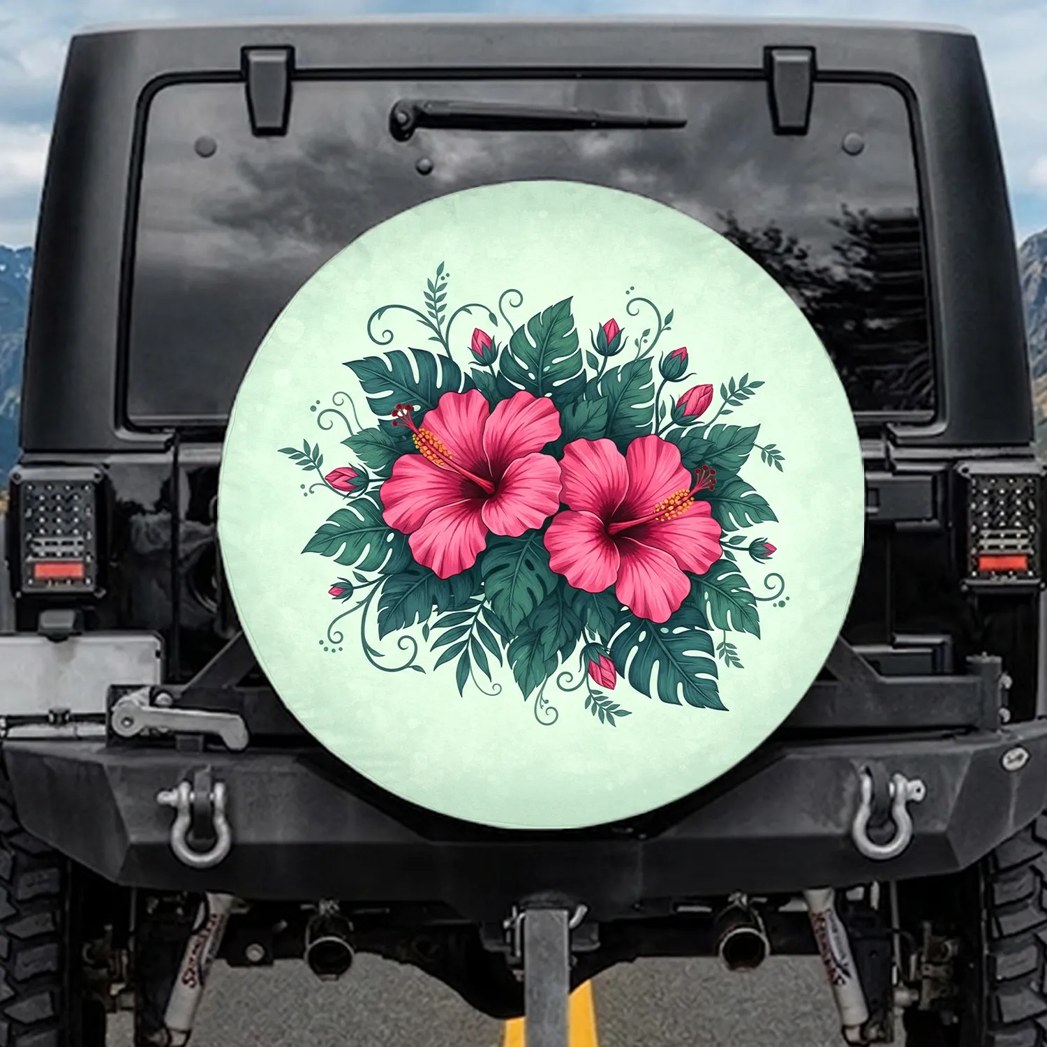 Hibiscus Flowers Tropical Foliage Vines Buds - Outdoor Lifestyle Gift Spare Tire Cover - 1